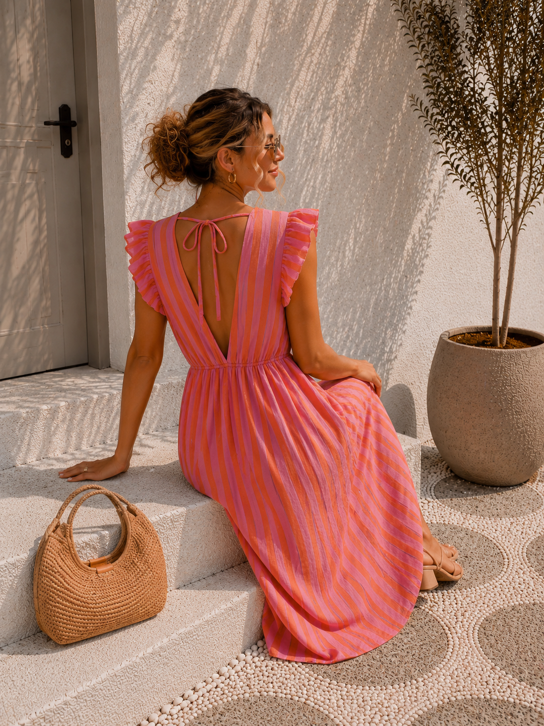 MUSSELIN KLEID ZOE STRIPES 34 - 42 Made in Italy ärmellos Rüsche
