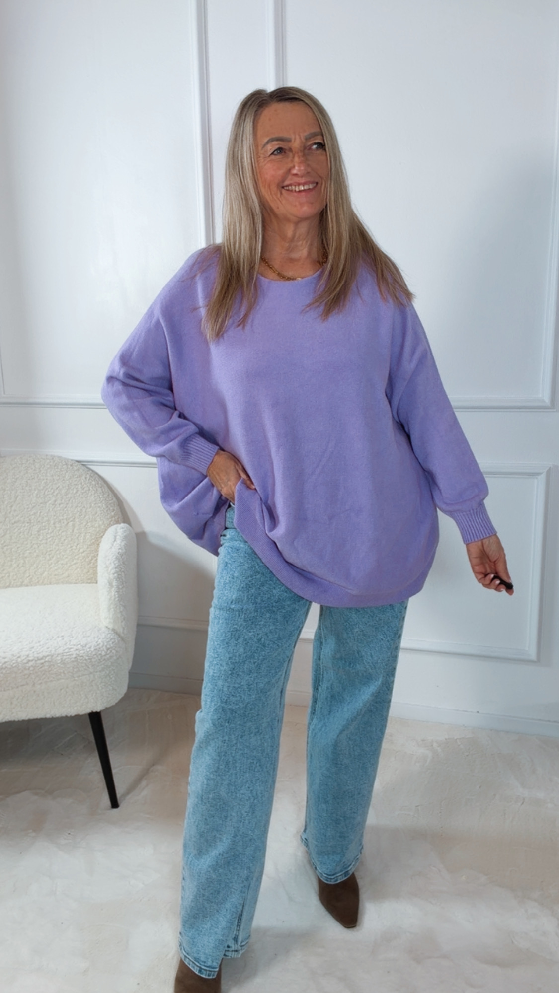 MAXI-PULLOVER LEVI unifarben 34-44/46 Made in Italy Viskose