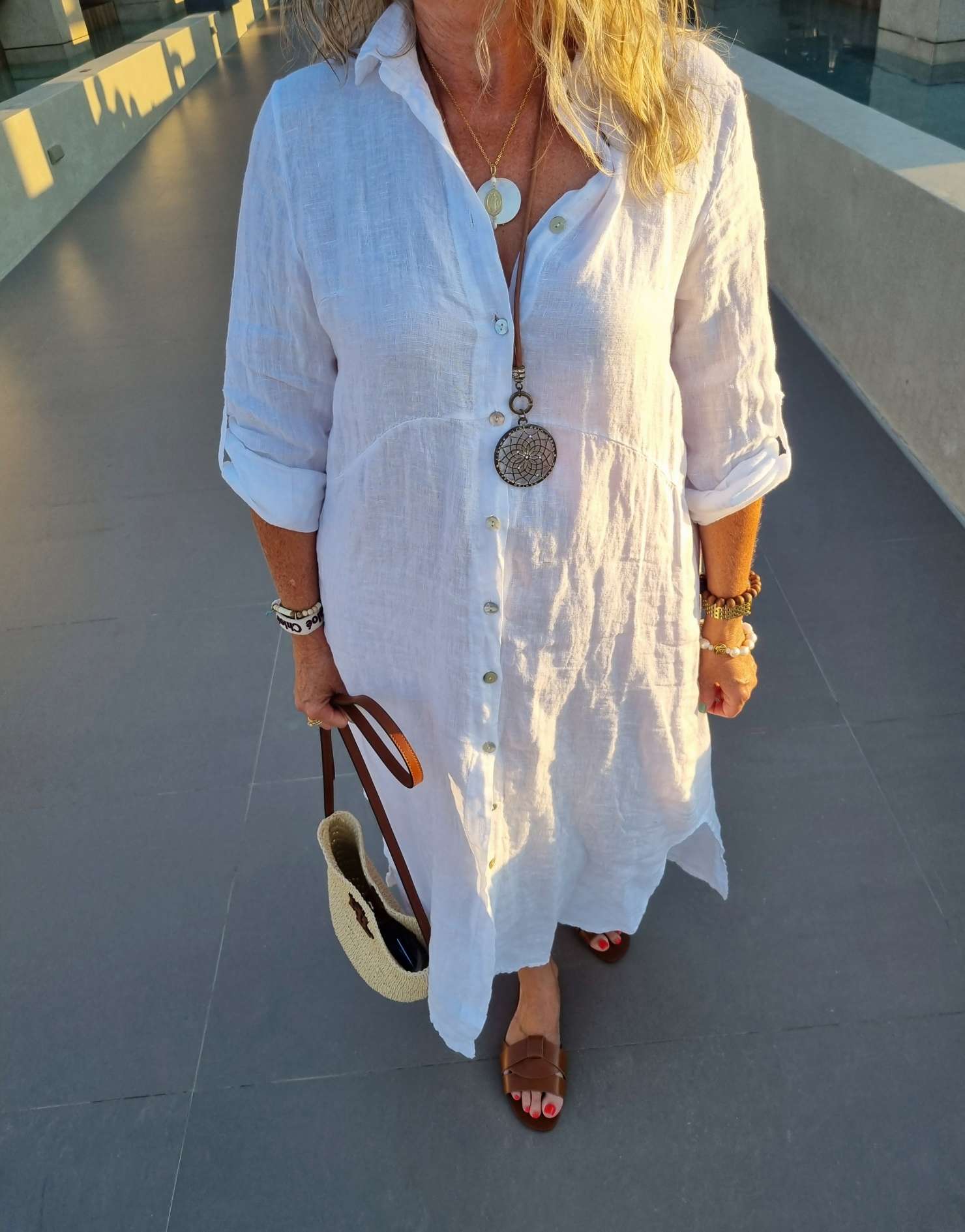 LINEN DESS WANDA 2 WEISS 34-40 Made in Italy Leinen Kleid Long Bluse Mantel LINEN DESS WANDA 2 WEISS 34-40 Made in Italy Leinen Kleid Long Bluse Mantel