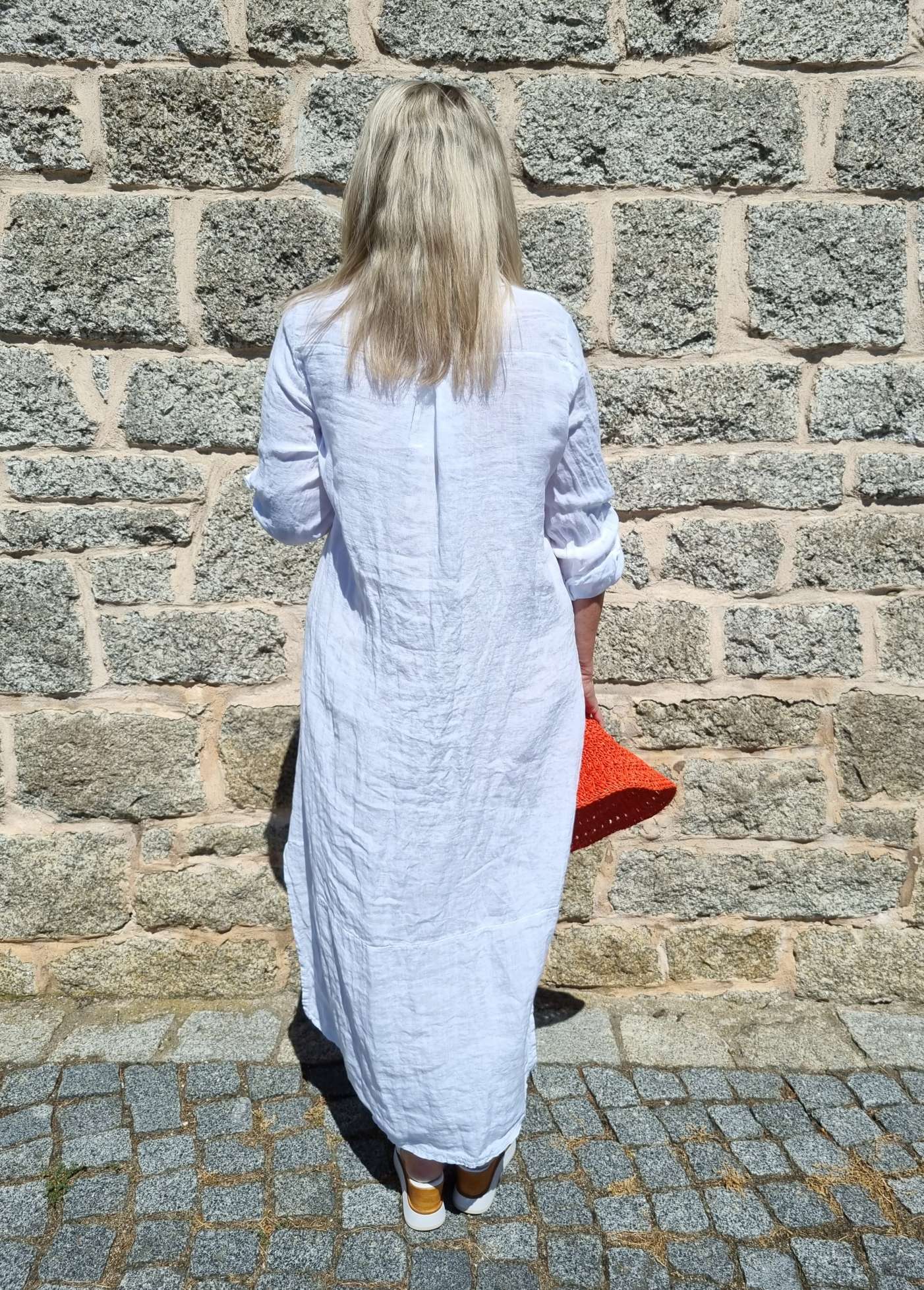 LINEN DESS WANDA 2 WEISS 34-40 Made in Italy Leinen Kleid Long Bluse Mantel LINEN DESS WANDA 2 WEISS 34-40 Made in Italy Leinen Kleid Long Bluse Mantel