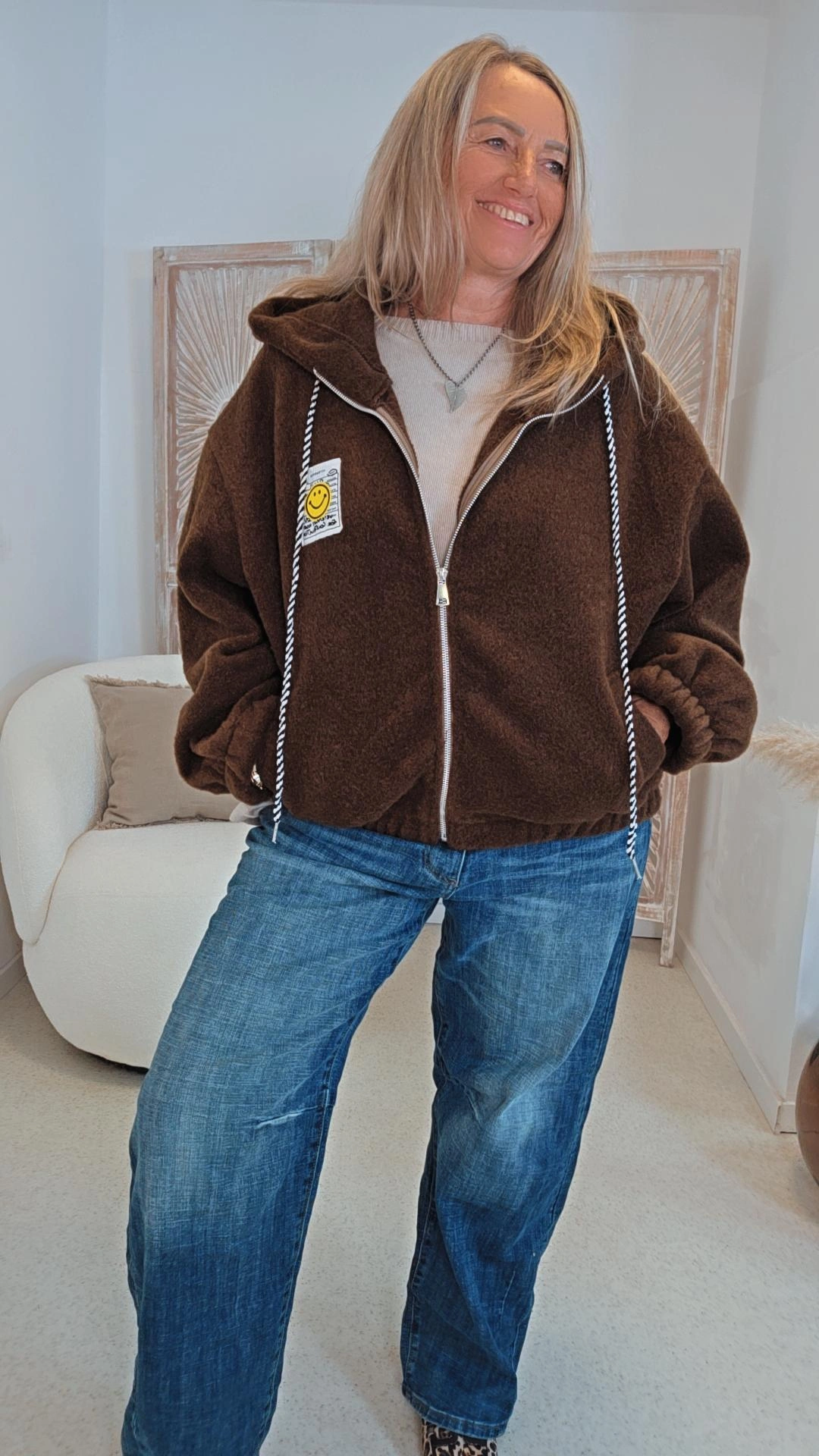 KAPUZENJACKE MICHAELA mit Reißverschluss & Smile Patch 34-44 Made in Italy 