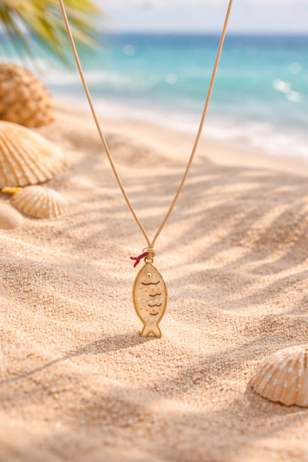 Maréa – Fischanhänger-Kette in Goldfarbig & Beige Sommer Kette Fisch