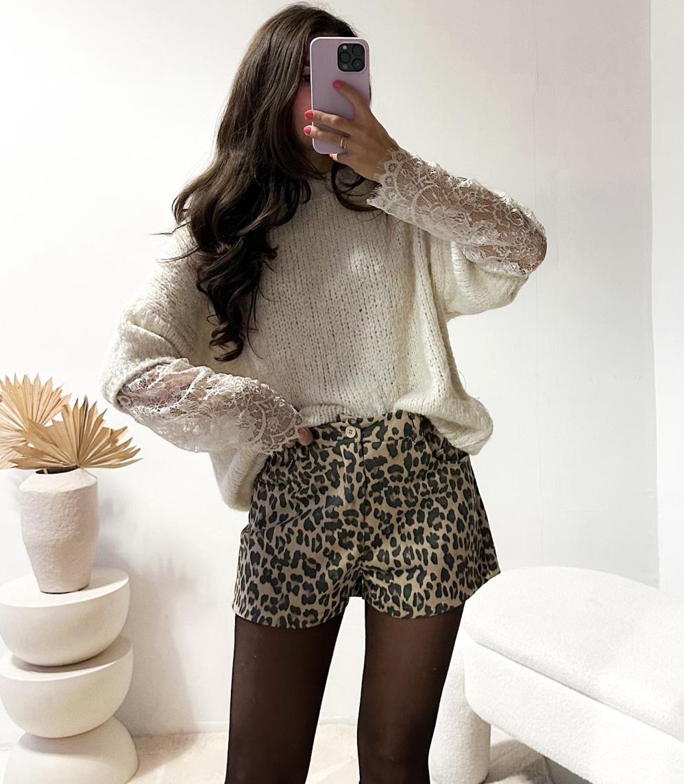 BASIC KNIT PULLOVER KIARA mit Spitze 34 - 44 Made in Italy Strickpullover