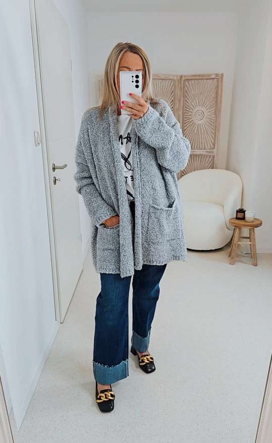 BOUCLE KNIT CARDIGAN MIRIAM SHORT 34-42 Made in Italy kurze Strick Jacke Oversize BOUCLE KNIT CARDIGAN MIRIAM SHORT 34-42 Made in Italy kurze Strick Jacke Oversize