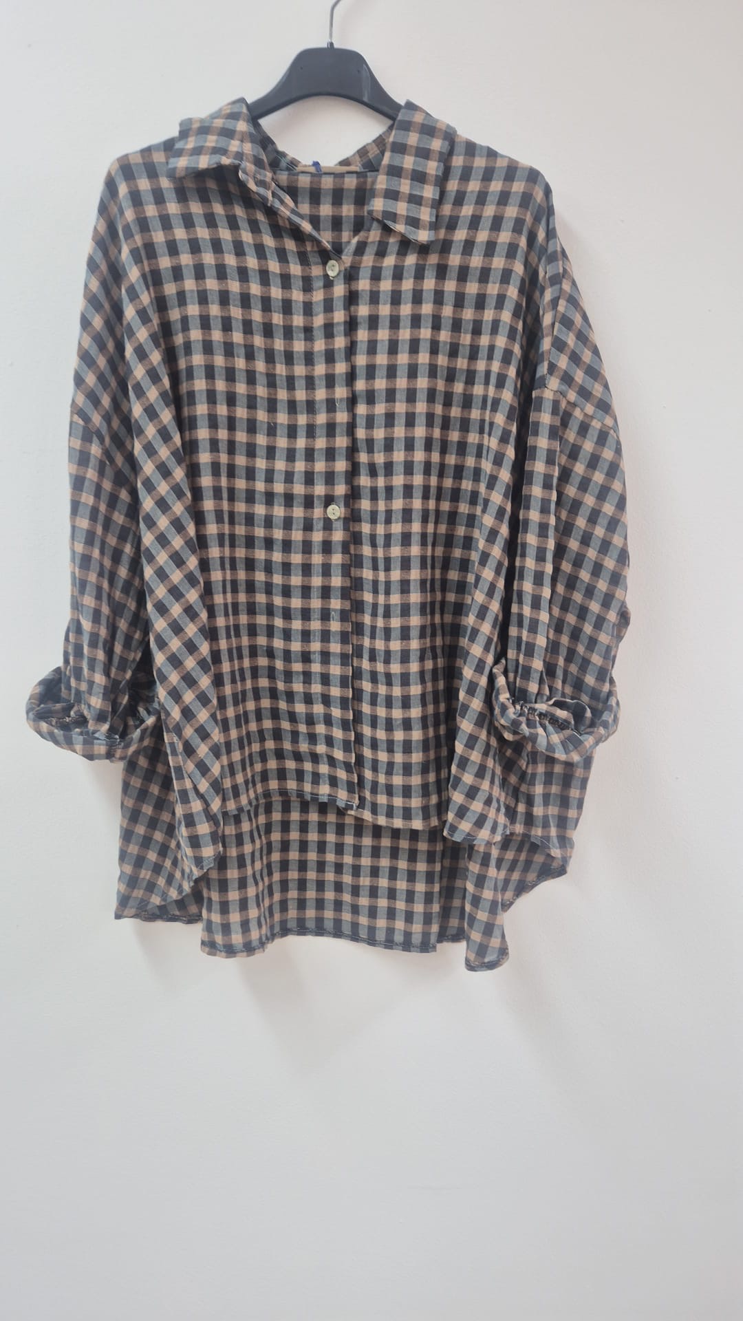 Oversize-Karo-Bluse BL0105 – Made in Italy Gr. 34-44