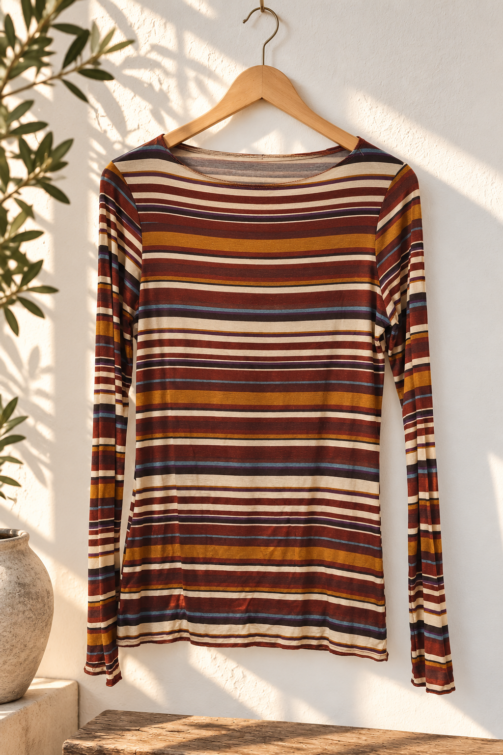 COMFY STRETCH LANGARM SHIRT STREIFEN BUNT Made in Italy 34 - 40-42 LS0112 Cashmere