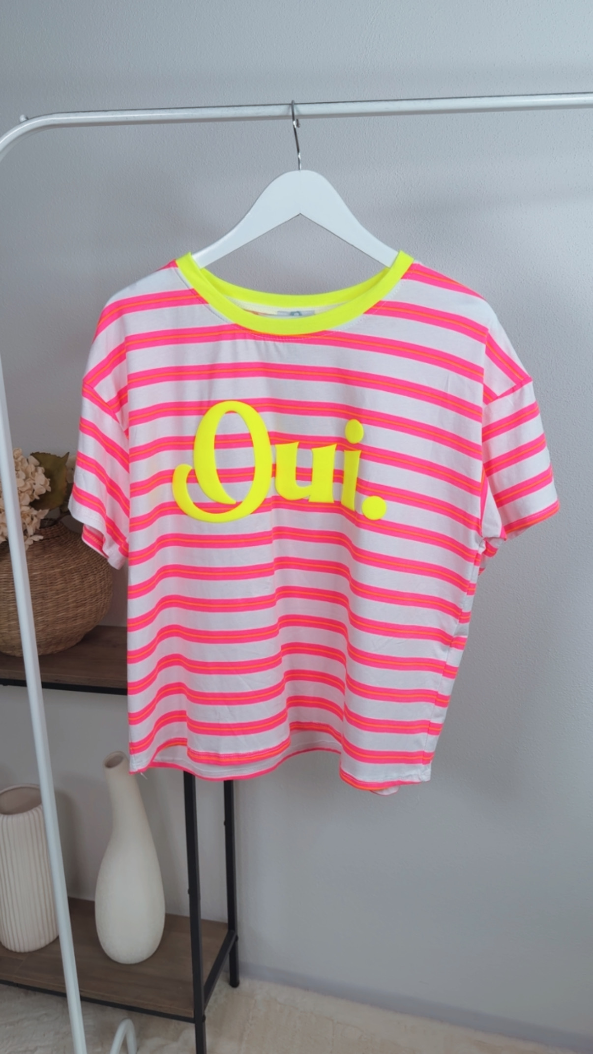 T-Shirt Coco Stripes Neonpink Neonorange Oui. Made in Italy 34-40/42