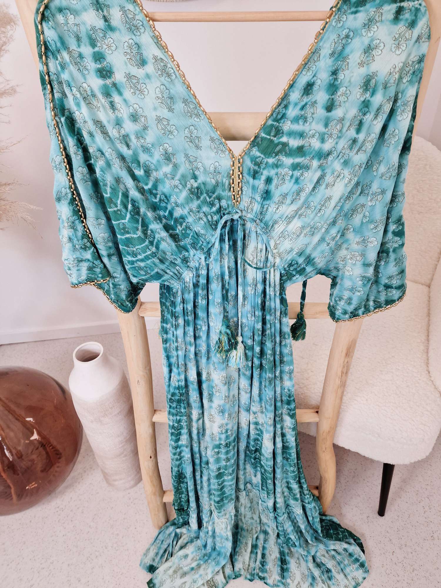 MAXI DRESS AMBA TÜRKIS 34-38 Italy style langes Kleid Sommerkleid Boho Bohemian