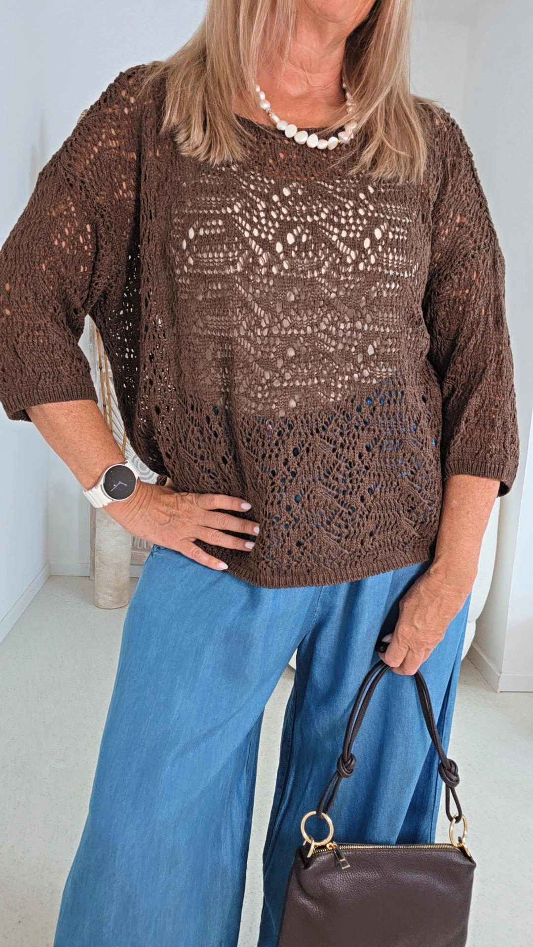 HÄKELSHIRT LINDA 3/4-ARM 34-44 Made in Italy 