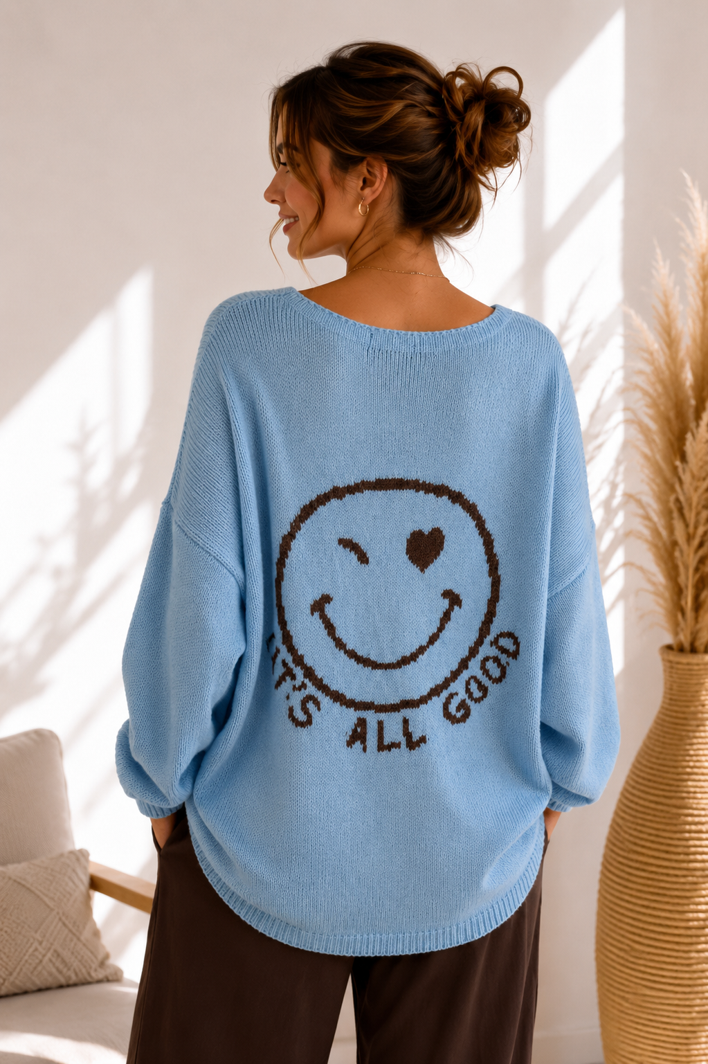 Strickpullover mit Smiley & Rückenprint Oversize I NO. SP0019 I Made in Italy 34-44/46