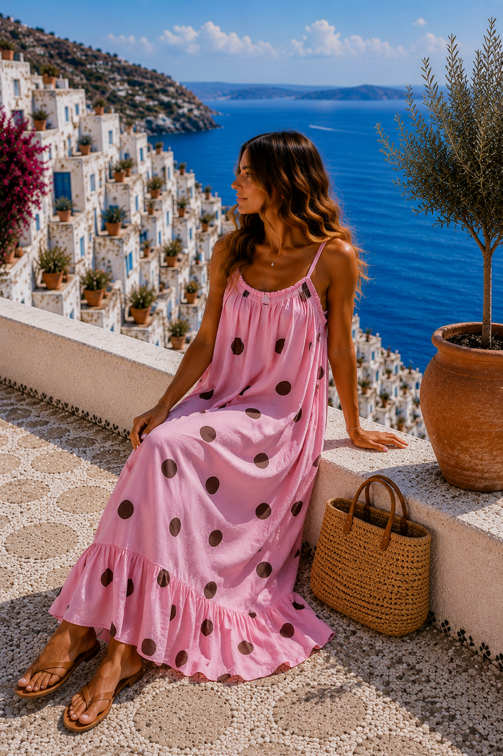 Dots Kleid Isla Spaghettiträger Made in Italy 34-42
