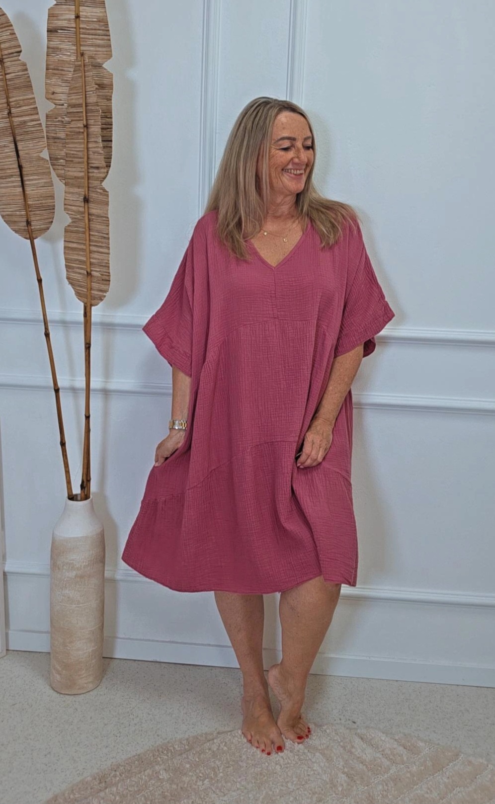 KURZES MUSSELIN TUNIKA KLEID CALLA Made in Italy 34-44/46