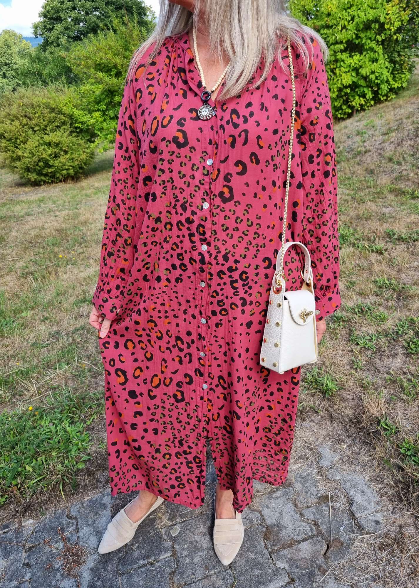 BLUSEN KLEID MIKA LEO ROT langes Kleid DRESS Kimono Made in Italy 34-42 BLUSEN KLEID MIKA LEO ROT langes Kleid DRESS Kimono Made in Italy 34-42