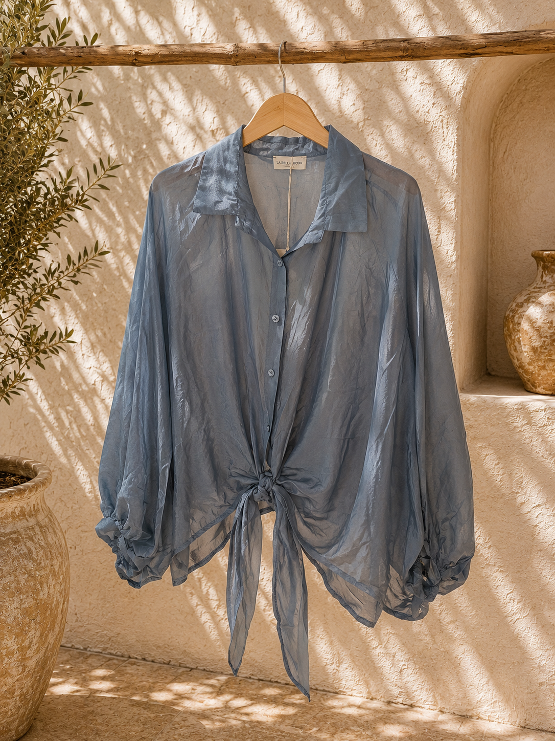 Exklusive Seidenbluse Nerea Uni leicht transparent zum Binden 34-42/44