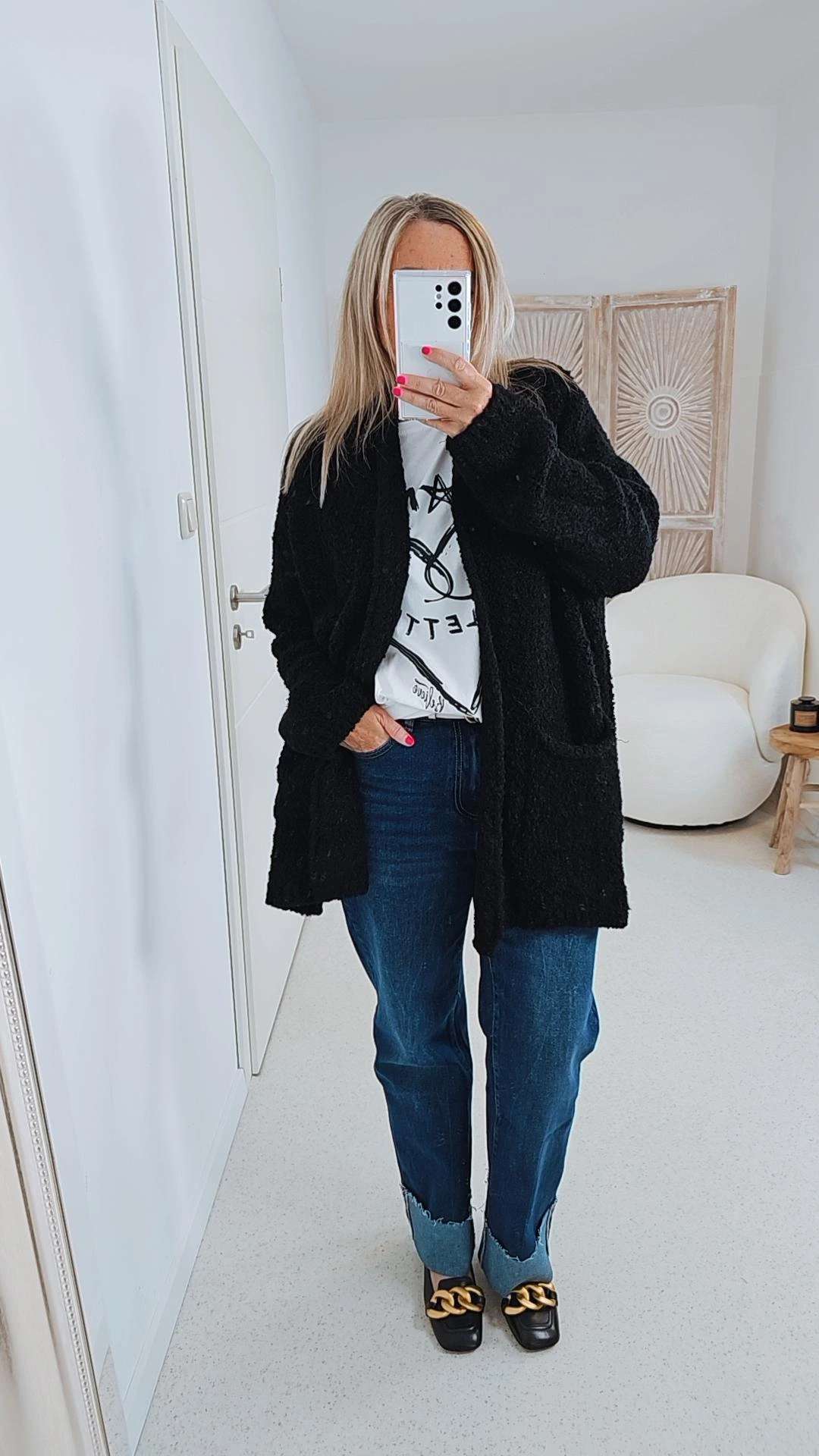 BOUCLE KNIT CARDIGAN MIRIAM SHORT 34-42 Made in Italy kurze Strick Jacke Oversize BOUCLE KNIT CARDIGAN MIRIAM SHORT 34-42 Made in Italy kurze Strick Jacke Oversize