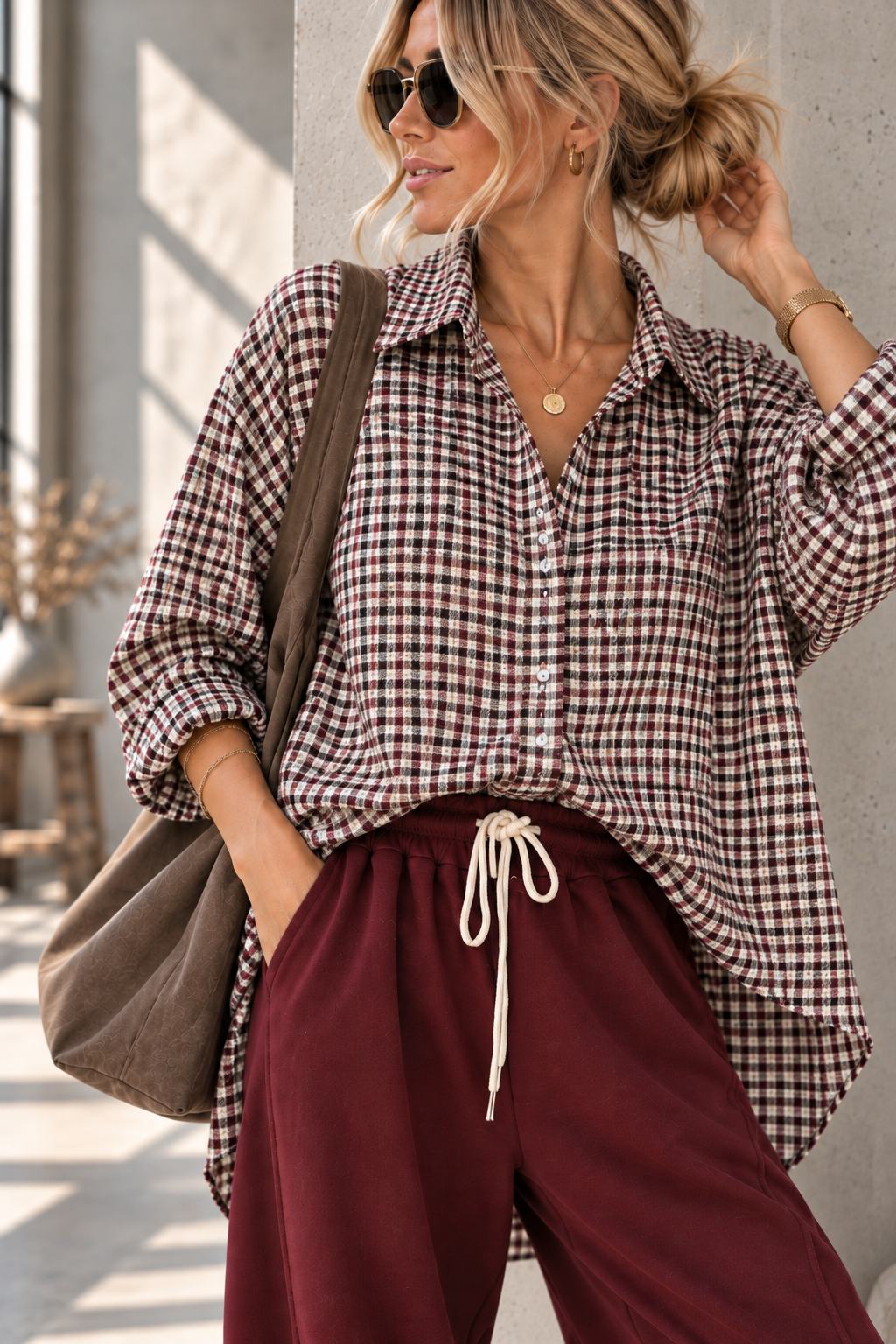 Karo-Bluse – lässiger Oversize-Look I BL0134 I 34-42 I Made in Italy