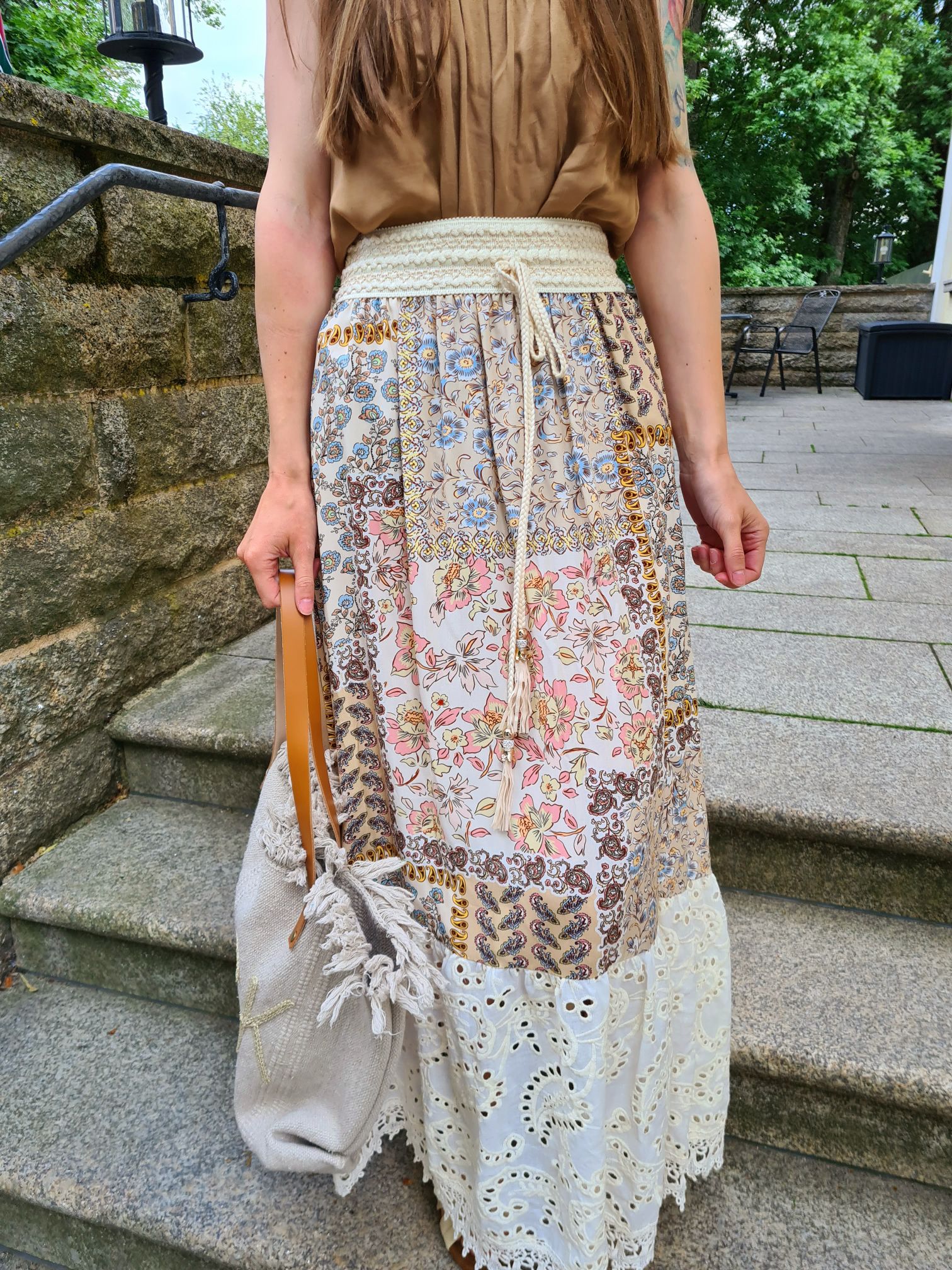 BOHO SKIRT SAMOS BEIGE 34-40 Made in Italy Maxi Rock Bohemian Damenrock Lochstickerei BOHO SKIRT SAMOS BEIGE 34-40 Made in Italy Maxi Rock Bohemian Damenrock Lochstickerei