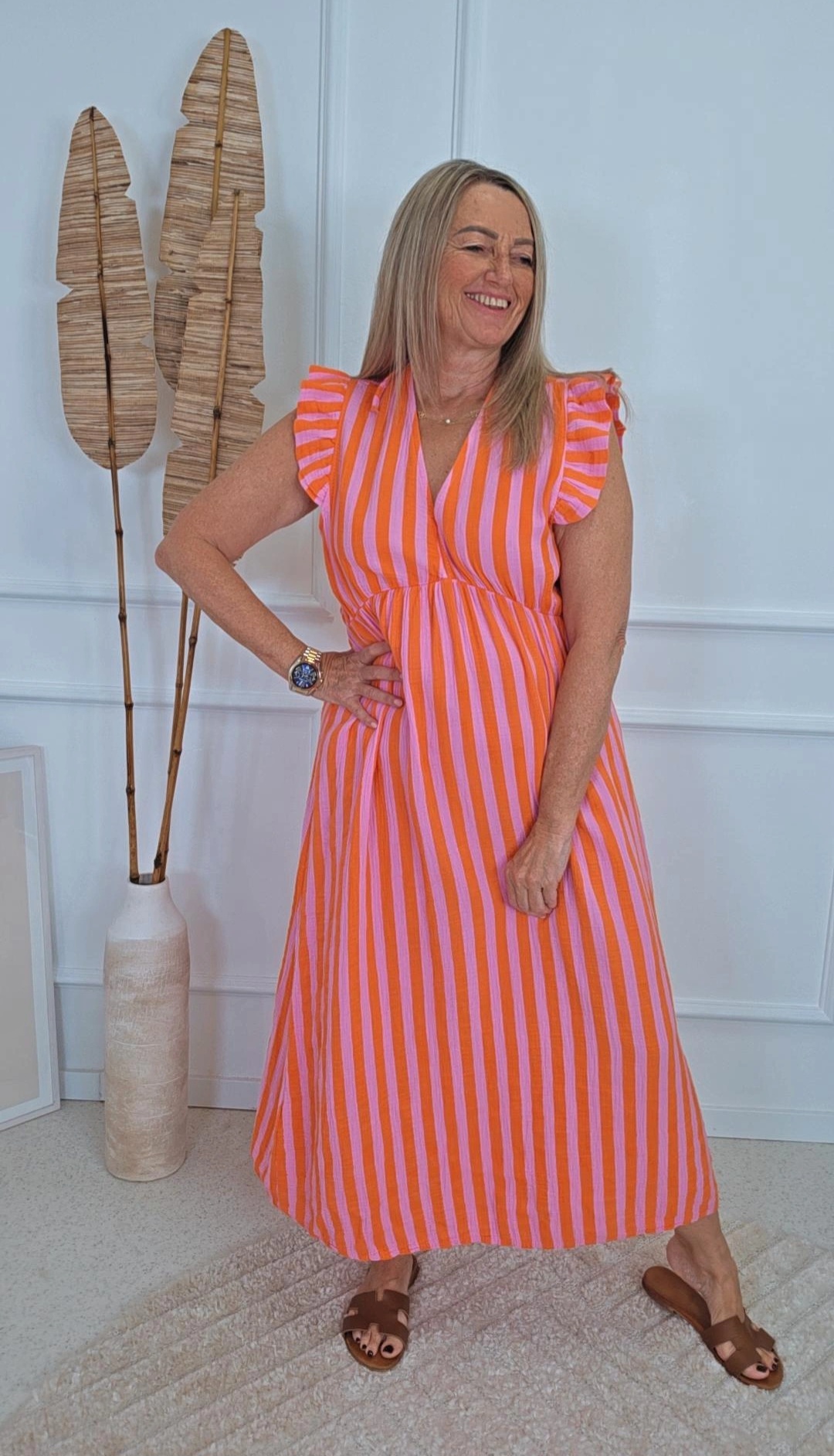 MUSSELIN KLEID ZOE STRIPES 34 - 42 Made in Italy ärmellos Rüsche 
