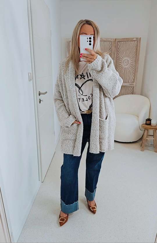 BOUCLE KNIT CARDIGAN MIRIAM SHORT 34-42 Made in Italy kurze Strick Jacke Oversize BOUCLE KNIT CARDIGAN MIRIAM SHORT 34-42 Made in Italy kurze Strick Jacke Oversize