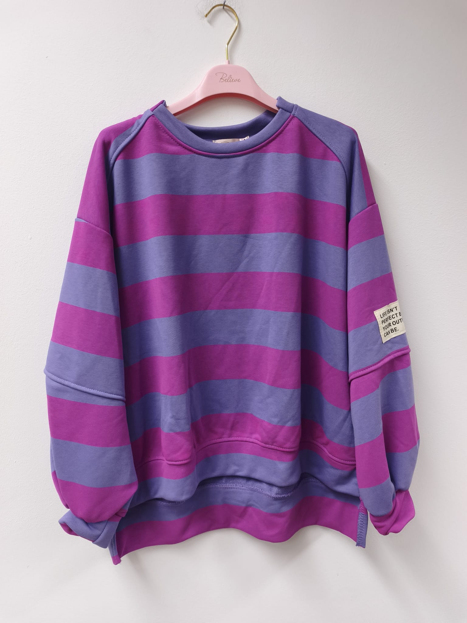 Baumwoll Stripe Love Sweater mit PATCH I SW0128 I 34-42 / Made in Italy
