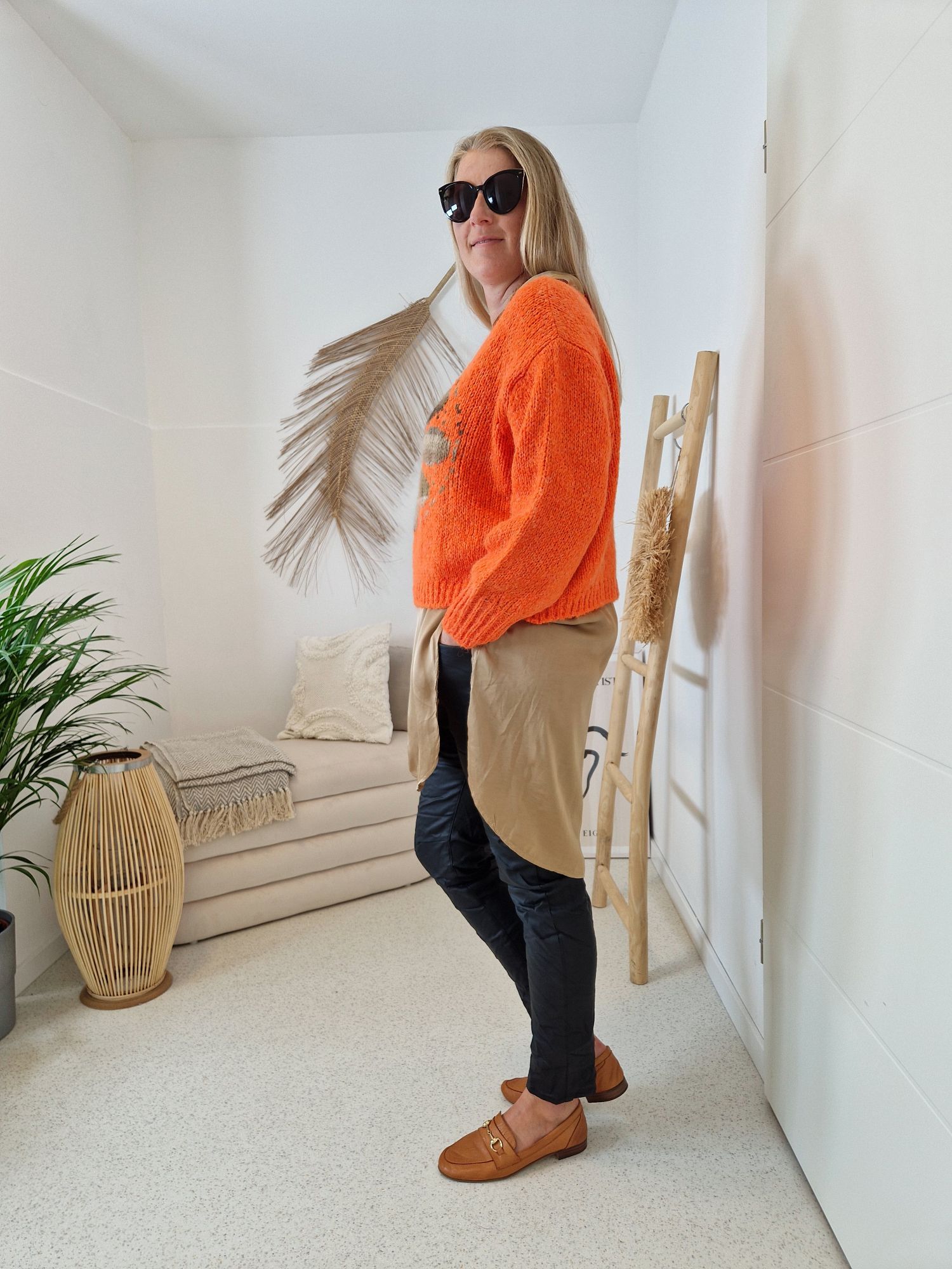 KNIT SWEATER GRETA FLOWER ORANGE Strickpullover Pullover 34-42 Made in Italy versch. Farben KNIT SWEATER GRETA FLOWER ORANGE Strickpullover Pullover 34-42 Made in Italy versch. Farben