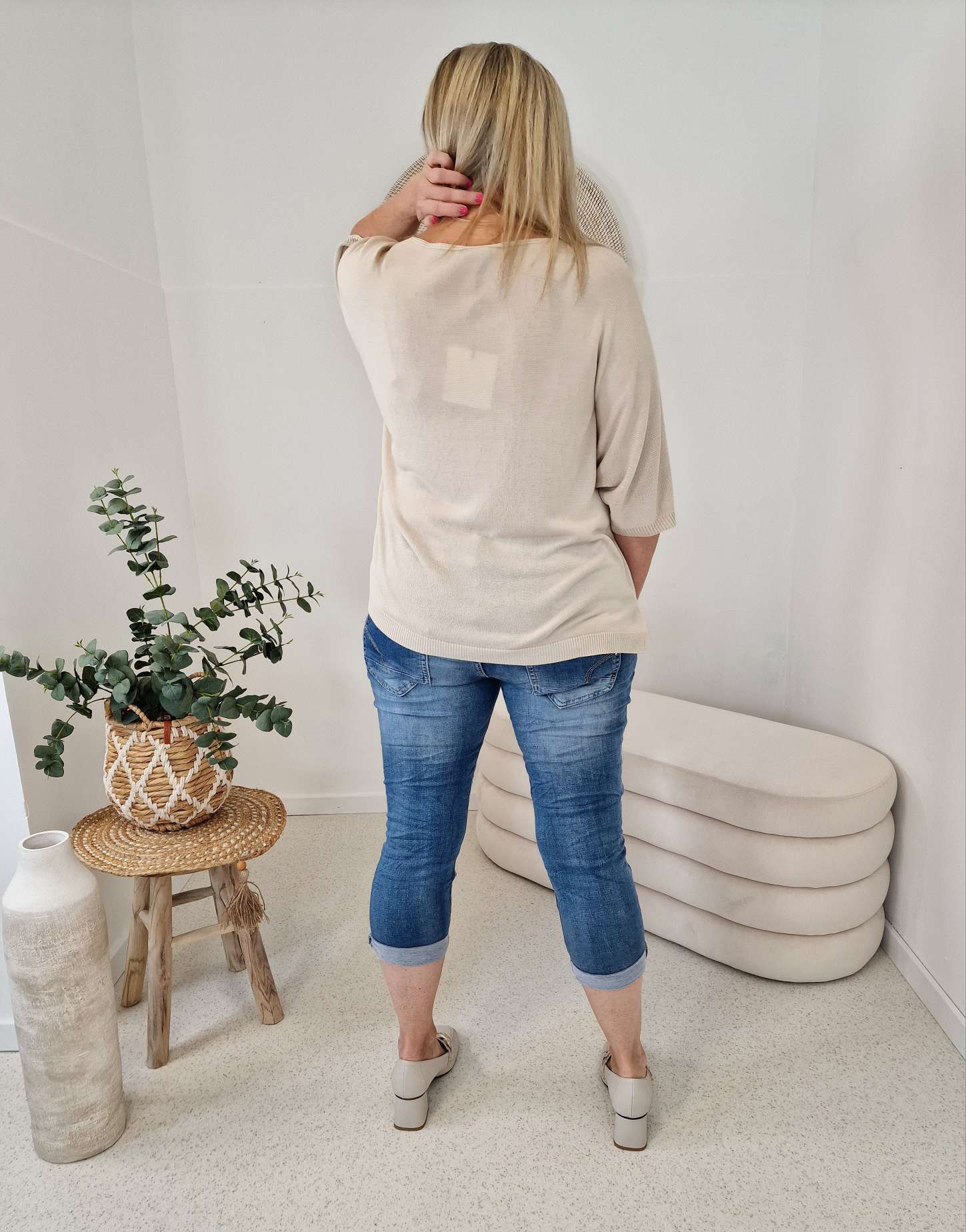 BASIC SHIRT ZOLA STRICK BEIGE V-Ausschnitt Made in Italy 36 -42 Pullover BASIC SHIRT ZOLA STRICK BEIGE V-Ausschnitt Made in Italy 36 -42 Pullover