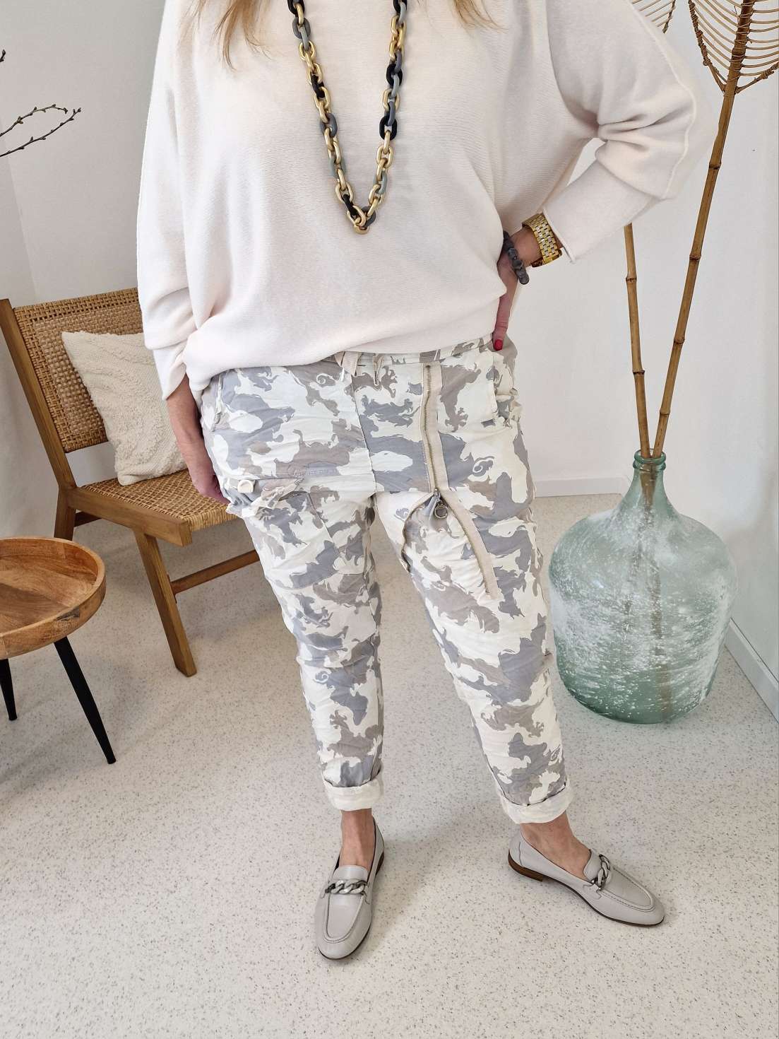 CAMOUFLAGE JOGPANT MERLE BEIGE GRAU 38 - 44 Made in Italy Hose PANT