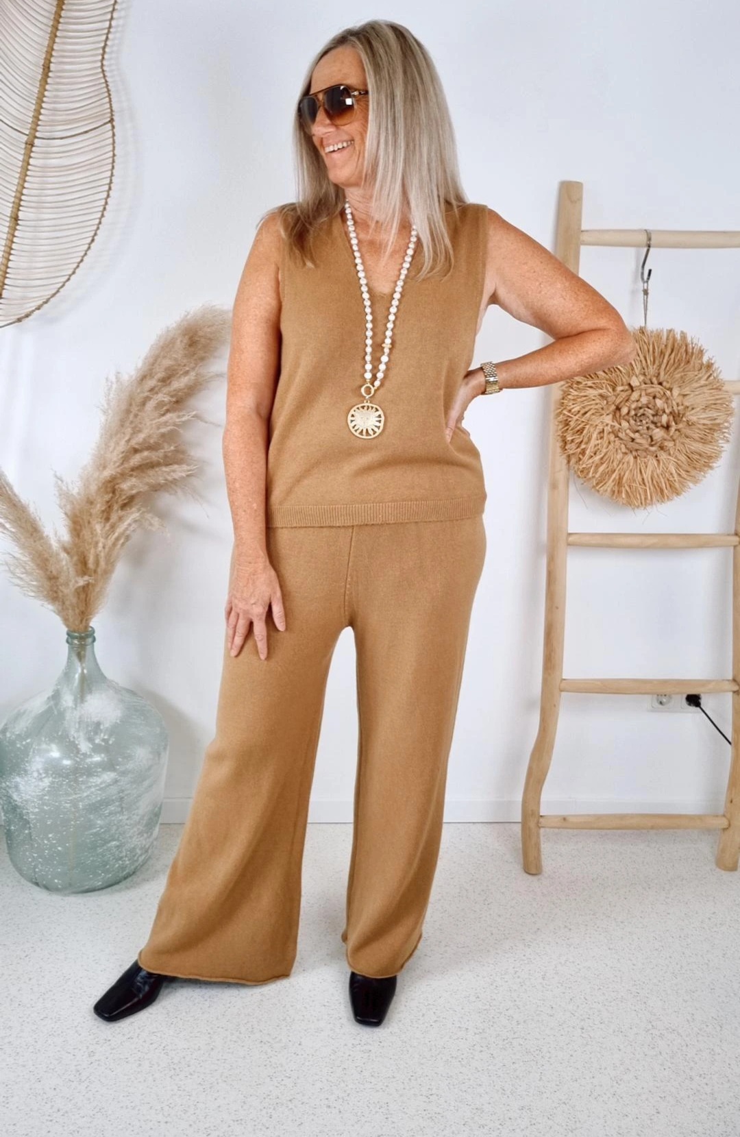 3-TEILIGES STRICK SET BEATRICE CAMEL 36-40 Made in Italy Hose Pullunder Mantel Cardigan 3-TEILIGES STRICK SET BEATRICE CAMEL 36-40 Made in Italy Hose Pullunder Mantel Cardigan