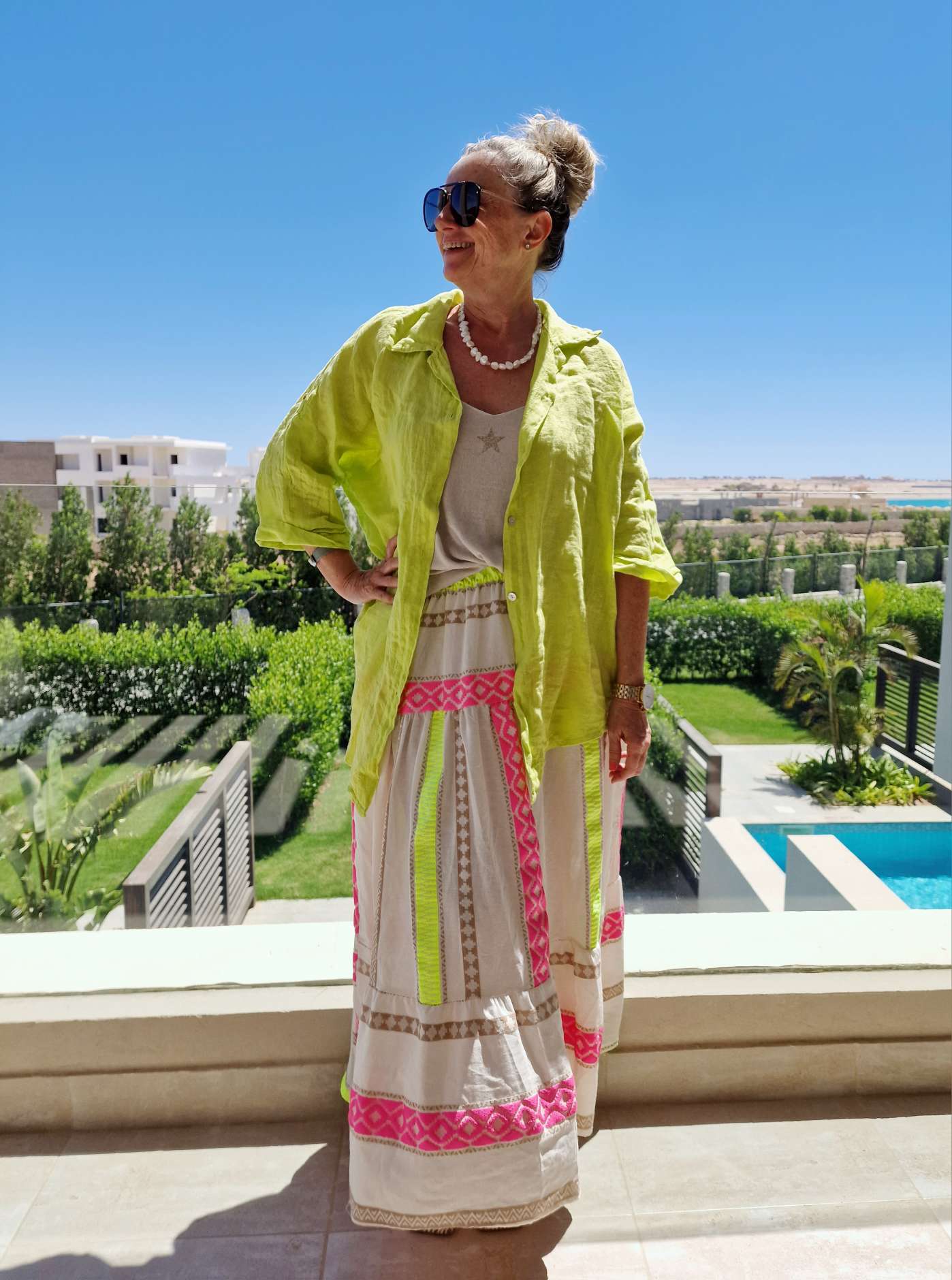 MAXI SKIRT RUANDA PINK GELB 34-40 Made in Italy Maxi Rock Damenrock MAXI SKIRT RUANDA PINK GELB 34-40 Made in Italy Maxi Rock Damenrock