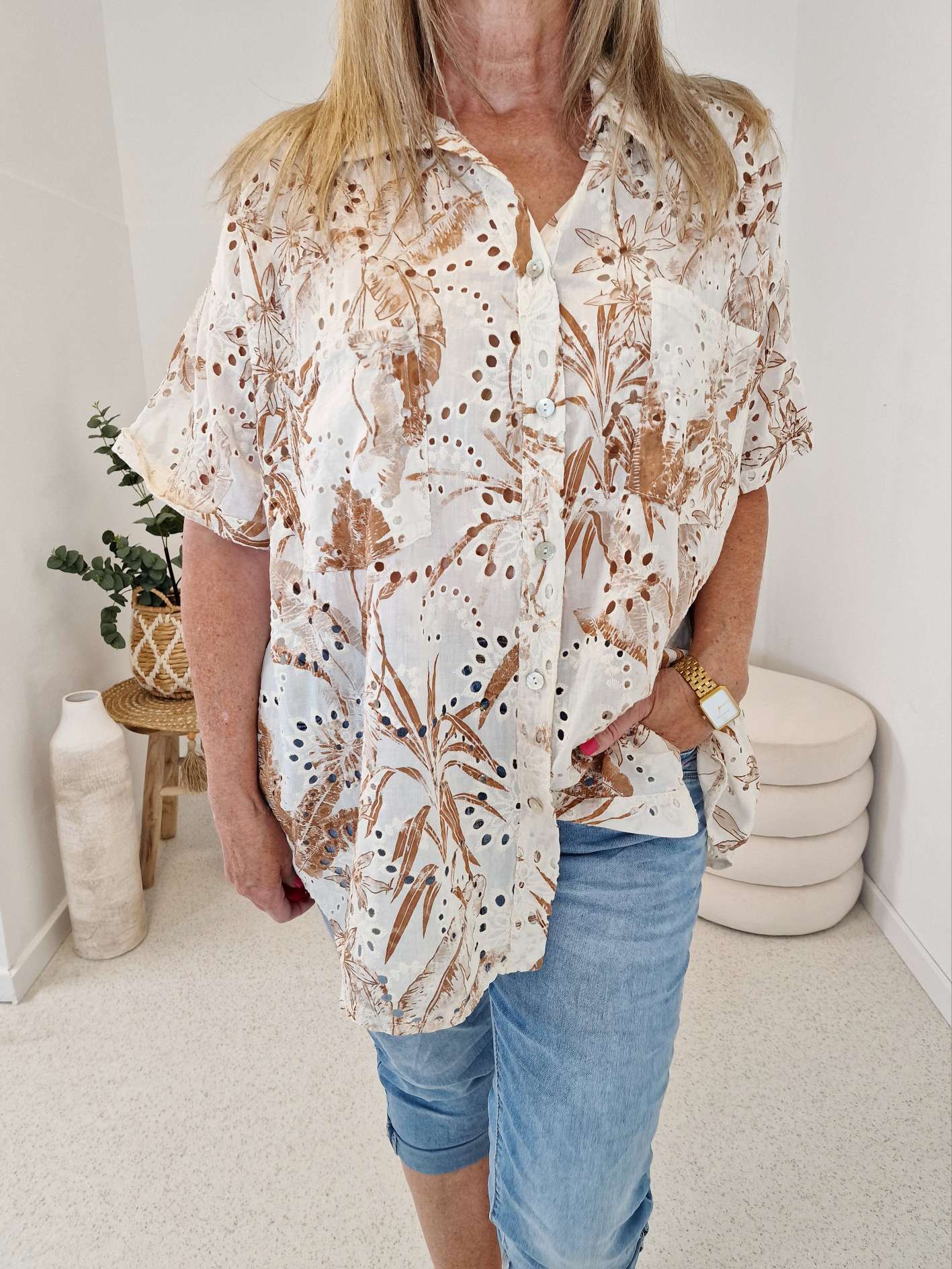 LOCHSTICKEREI BLUSE ROMANCE BEIGE Oversize 34-42/44 Hemd Hemdbluse Baumwolle LOCHSTICKEREI BLUSE ROMANCE BEIGE Oversize 34-42/44 Hemd Hemdbluse Baumwolle