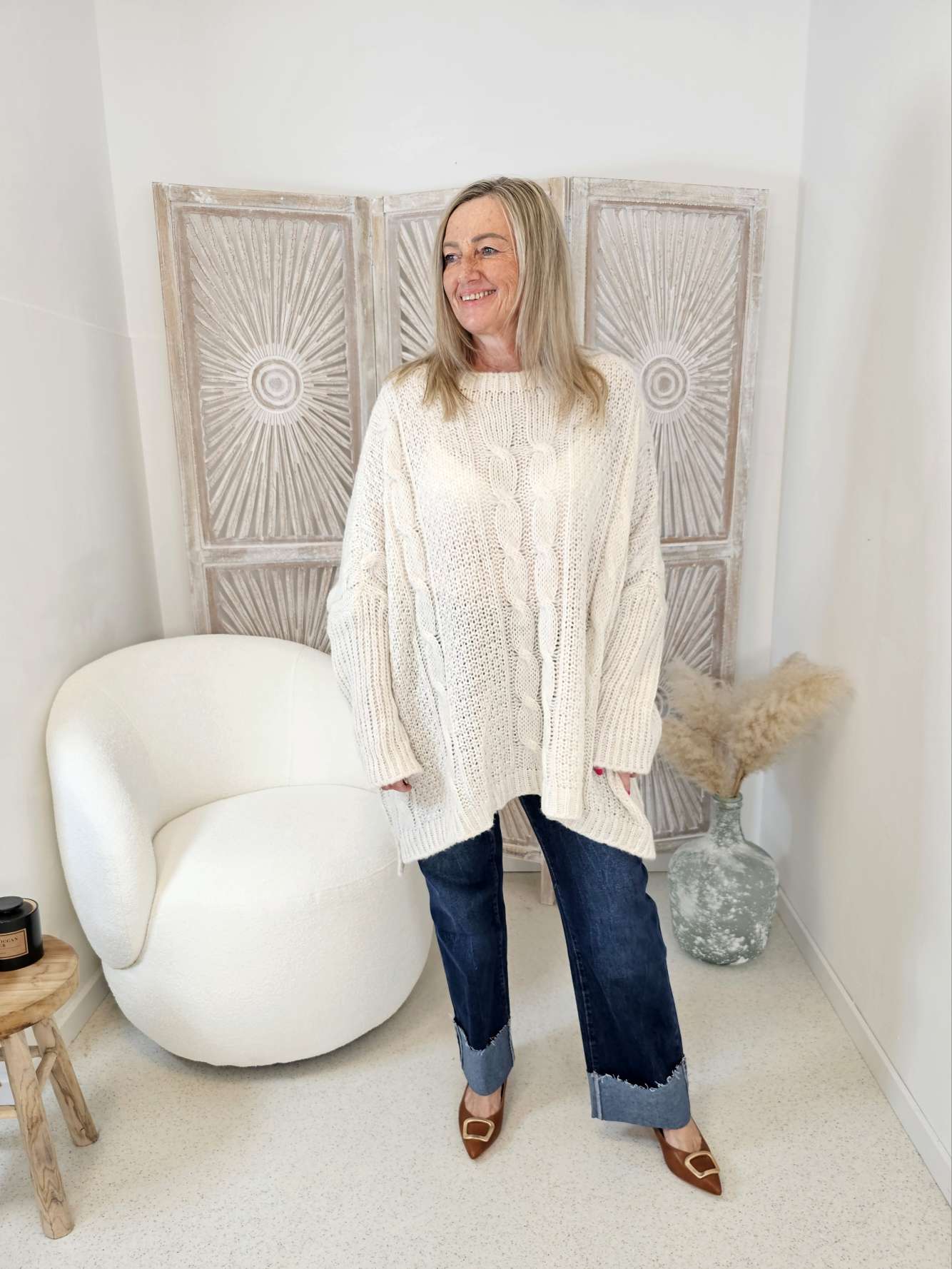 STRICKPULLOVER ZOPFMUSTER TARA Oversize Pullover Made in Italy 36 - 48/50 STRICKPULLOVER ZOPFMUSTER TARA Oversize Pullover Made in Italy 36 - 48/50