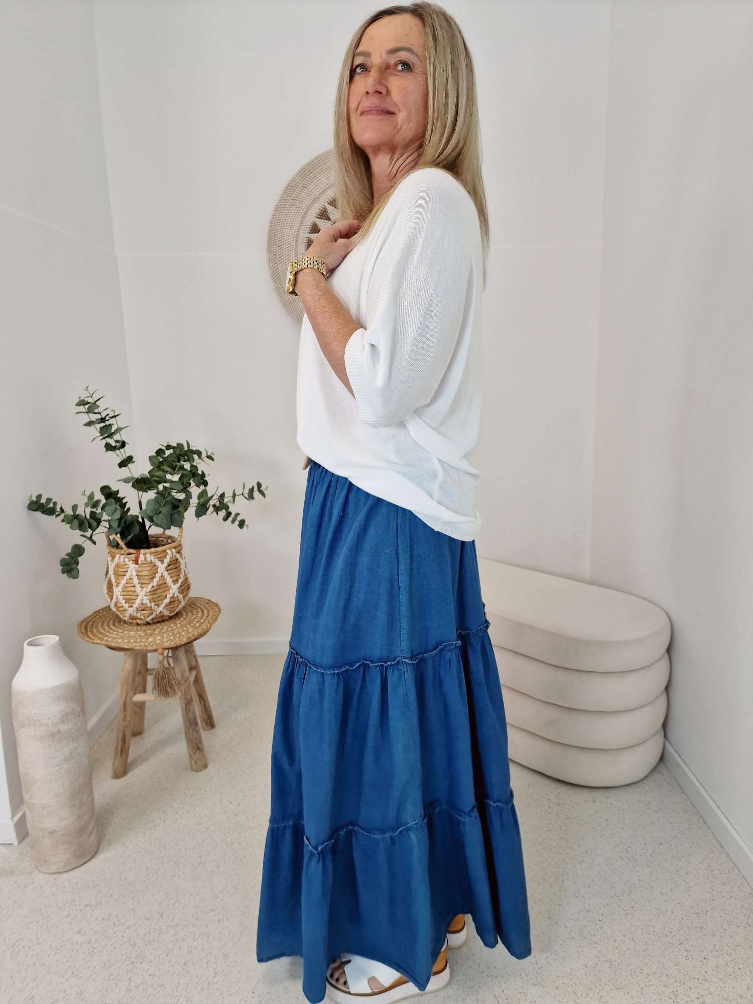 MAXI JEANS SKIRT FYNNIE 34-40 Made in Italy Maxi Rock Damenrock DARK BLUE MAXI JEANS SKIRT FYNNIE 34-40 Made in Italy Maxi Rock Damenrock DARK BLUE