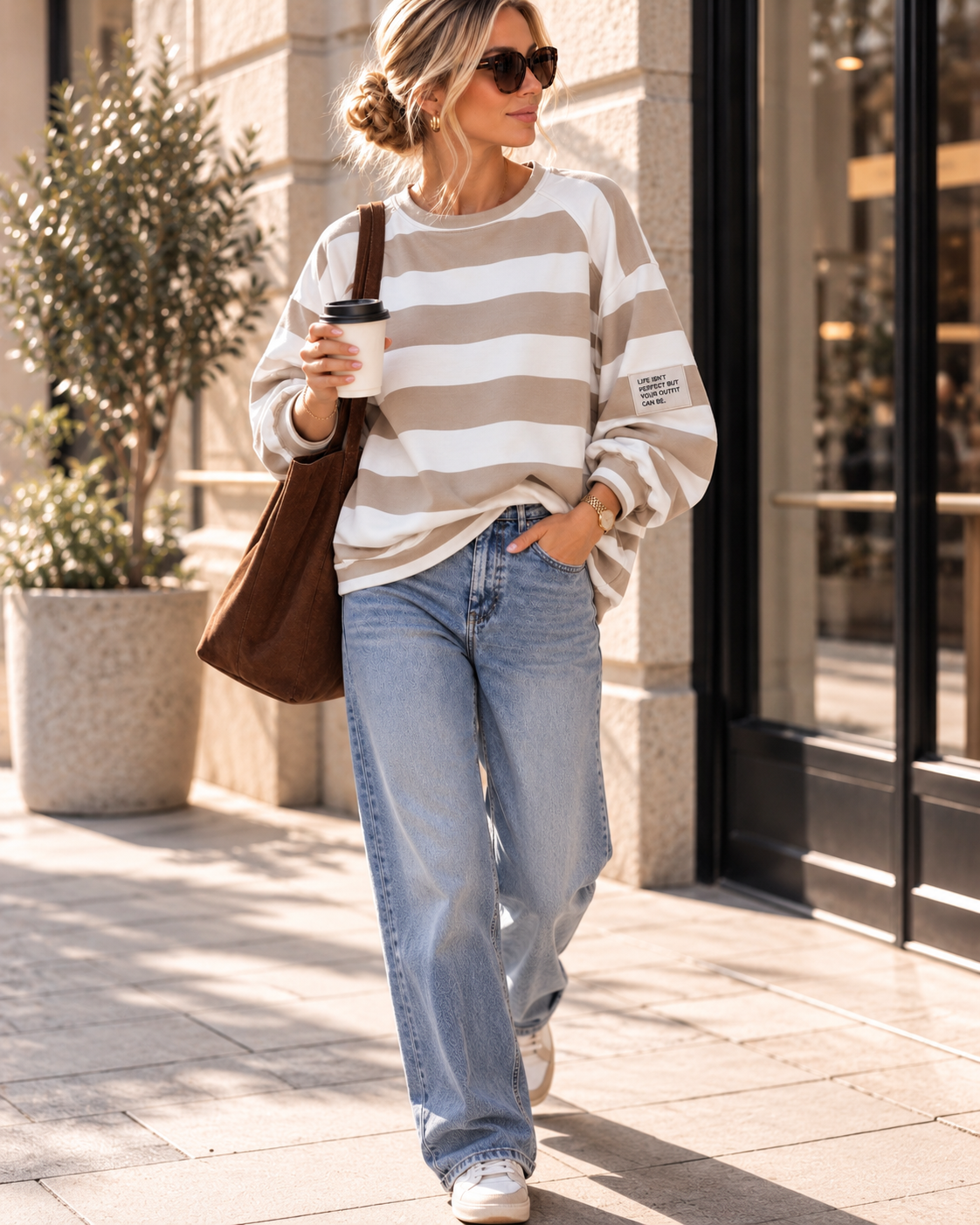 Sweater Butterstoff mit Blockstreifen & Patch I SW0070 I Made in Italy 34-42/44 Sweatshirt