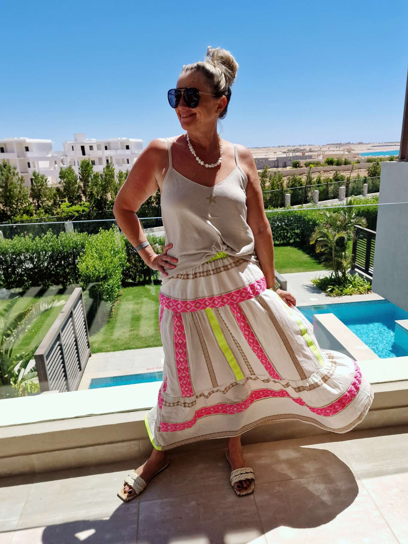 MAXI SKIRT RUANDA PINK GELB 34-40 Made in Italy Maxi Rock Damenrock MAXI SKIRT RUANDA PINK GELB 34-40 Made in Italy Maxi Rock Damenrock