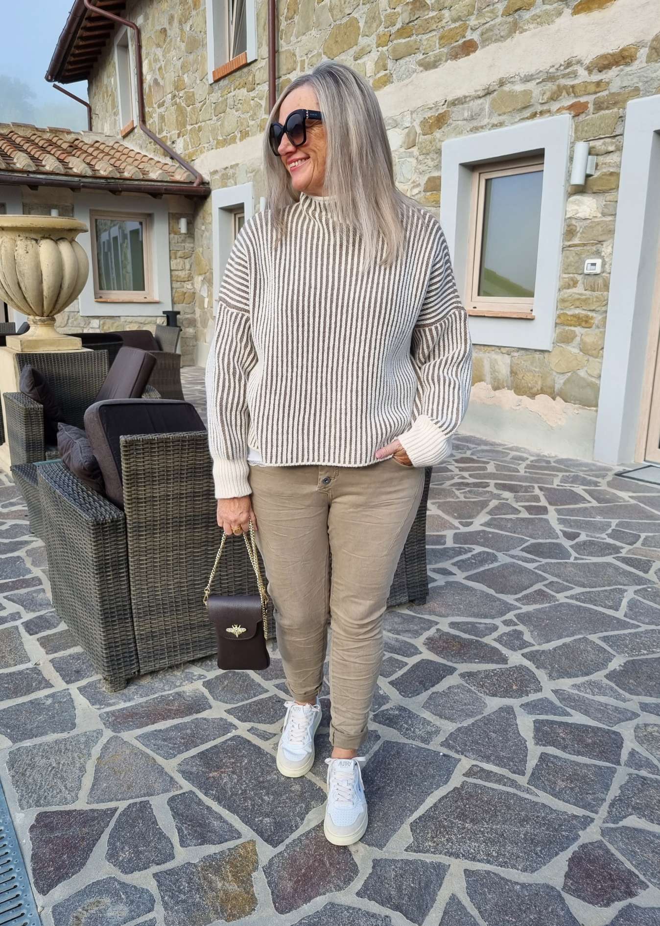 KNIT SWEATER MEGAN STRIPES BRAUN Strickpullover Pullover 34-40/42 Made in Italy versch. Farben KNIT SWEATER MEGAN STRIPES BRAUN Strickpullover Pullover 34-40/42 Made in Italy versch. Farben