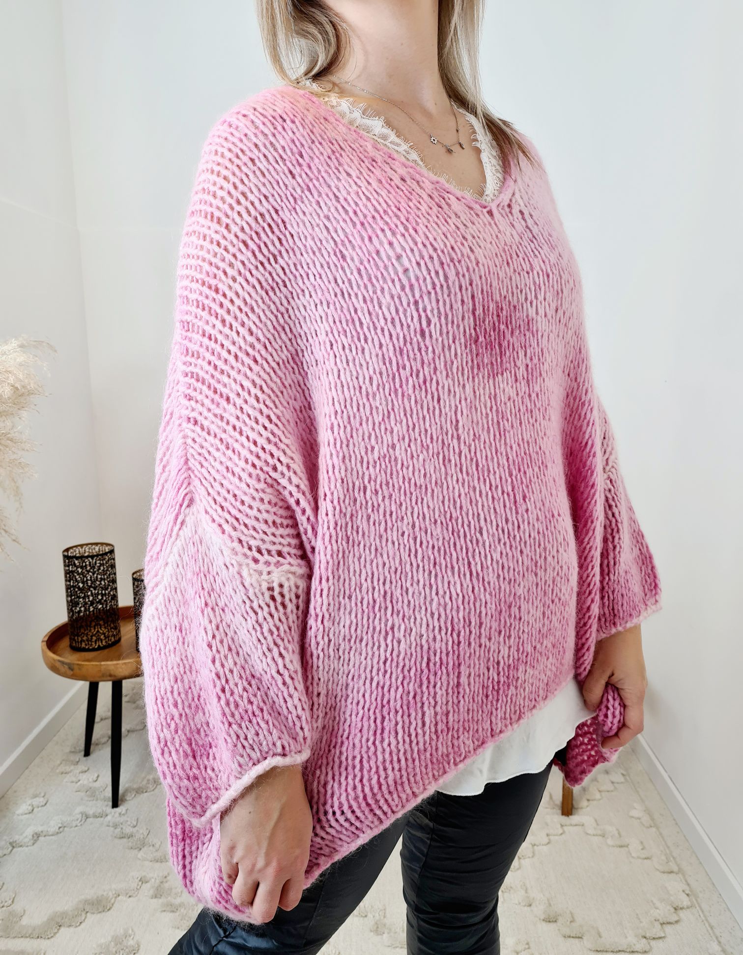 OVERSIZE KNIT SWEATER LETIZIA PINK 34-42/44 Made in Italy Grobstrickpullover Pullover OVERSIZE KNIT SWEATER LETIZIA PINK 34-42/44 Made in Italy Grobstrickpullover Pullover