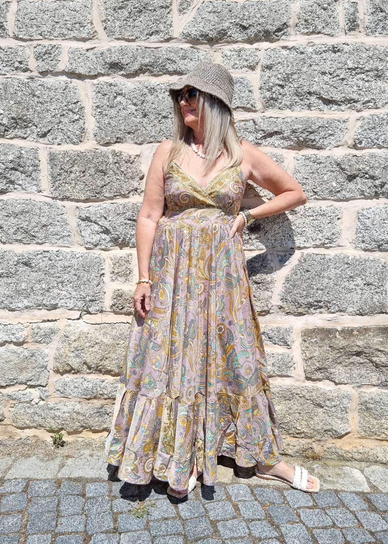 SILK DRESS MALEDIVE LONG VIO NUDE Boho Boheimian Seide Spaghettiträger Kleid Maxi Beach Sommer 34-40 SILK DRESS MALEDIVE LONG VIO NUDE Boho Boheimian Seide Spaghettiträger Kleid Maxi Beach Sommer 34-40