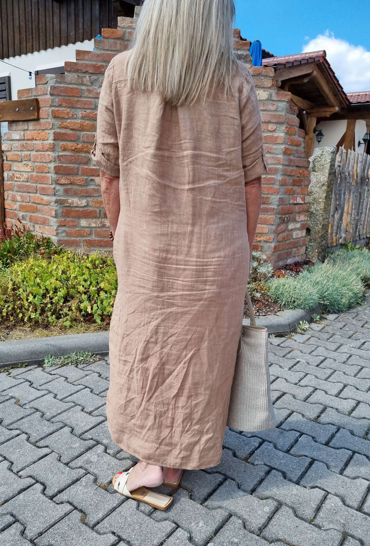 LINEN DESS WILMA CAMEL 34-42 Made in Italy Leinen Kleid Long Bluse Mantel LINEN DESS WILMA CAMEL 34-42 Made in Italy Leinen Kleid Long Bluse Mantel