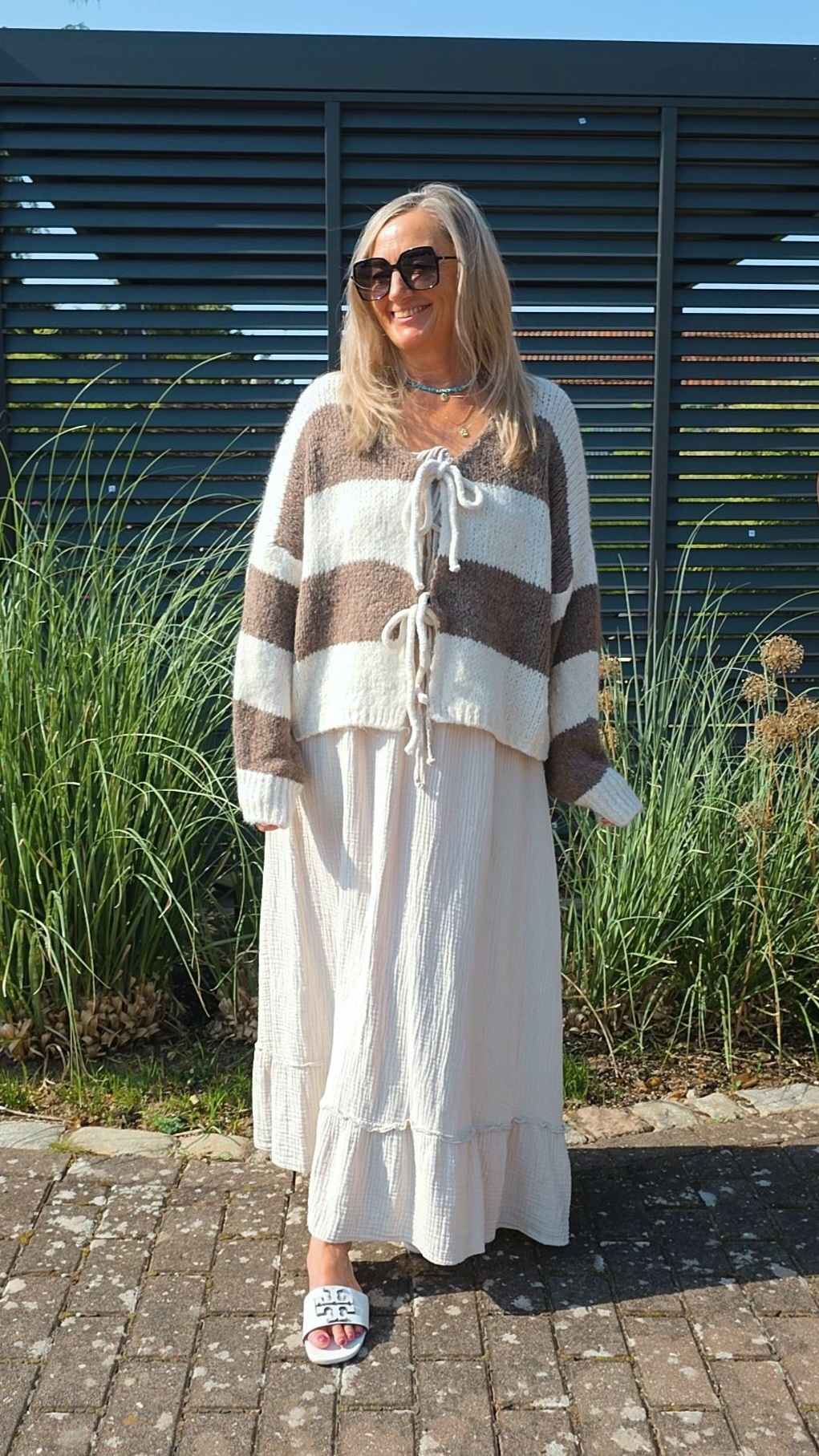 STRICKJACKE MIT BINDEBÄNDERN BLOCKSTREIFEN KEA 34-44 Made in Italy