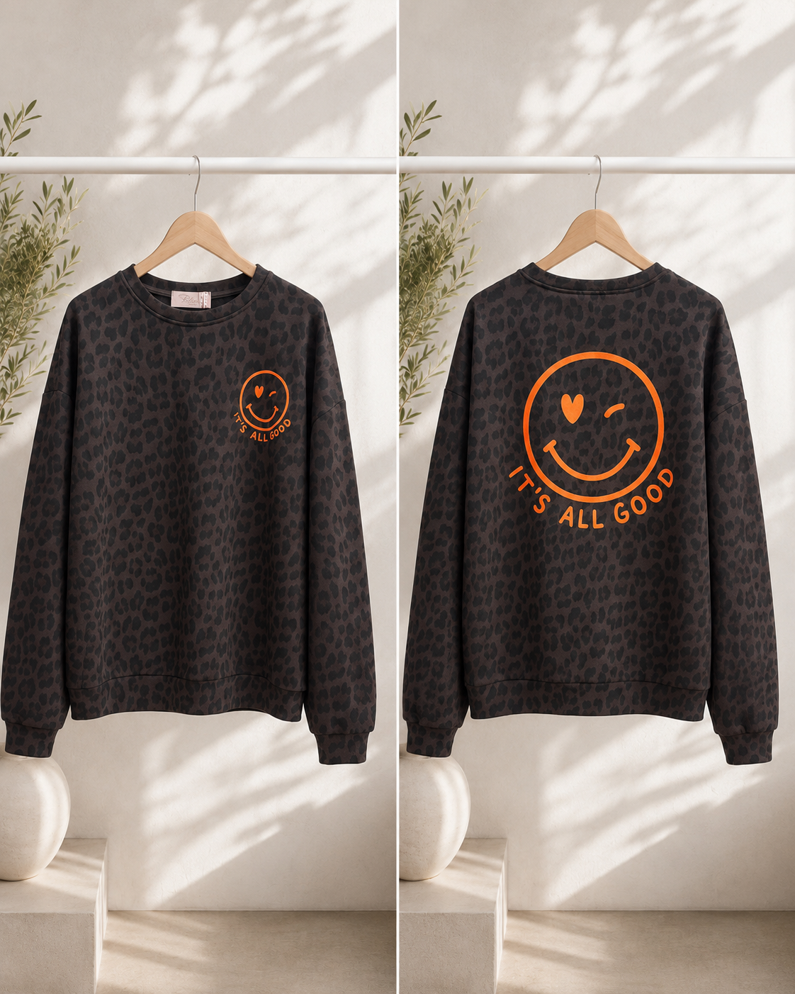 Sweatshirt „Happy Vibes NINA LEO“ – Made in Italy Gr. 34-42/44