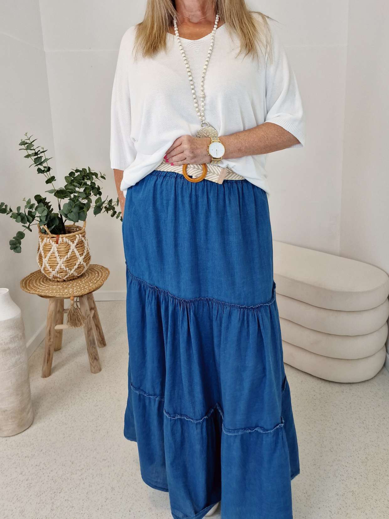 MAXI JEANS SKIRT FYNNIE 34-40 Made in Italy Maxi Rock Damenrock DARK BLUE MAXI JEANS SKIRT FYNNIE 34-40 Made in Italy Maxi Rock Damenrock DARK BLUE