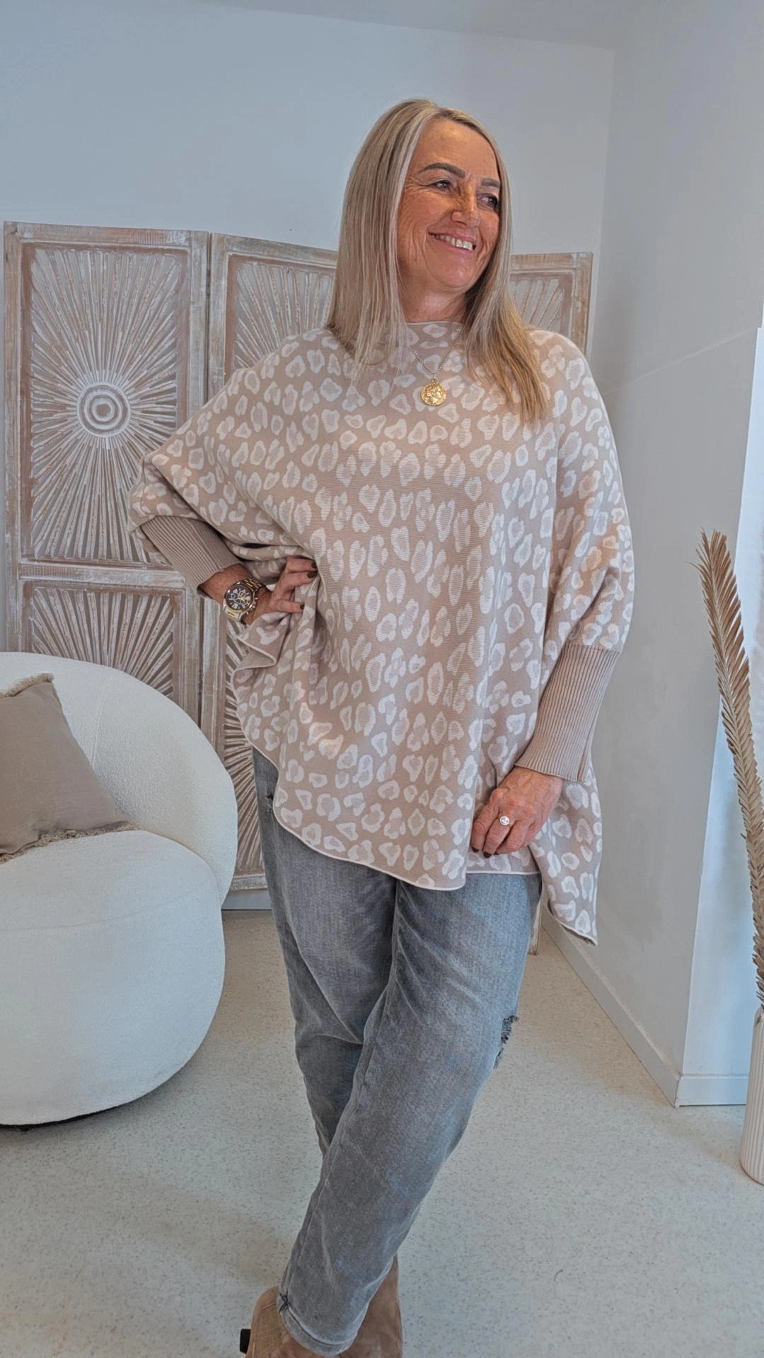 LÄSSIGER LEO-STRICKPULLOVER DAVINA Fledermaus-Schnitt 34-48 Made in Italy