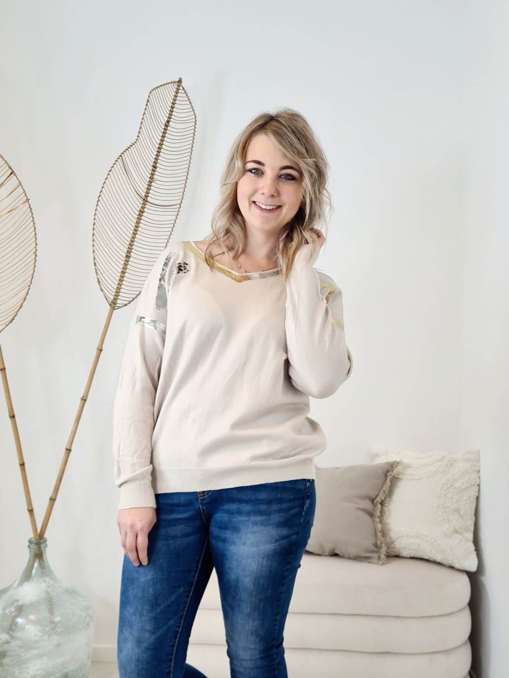 LONGSLEEVE SHIRT VANESSA LEO CREME 34-42 Made in Italy Langarm dünner Pullover LONGSLEEVE SHIRT VANESSA LEO CREME 34-42 Made in Italy Langarm dünner Pullover