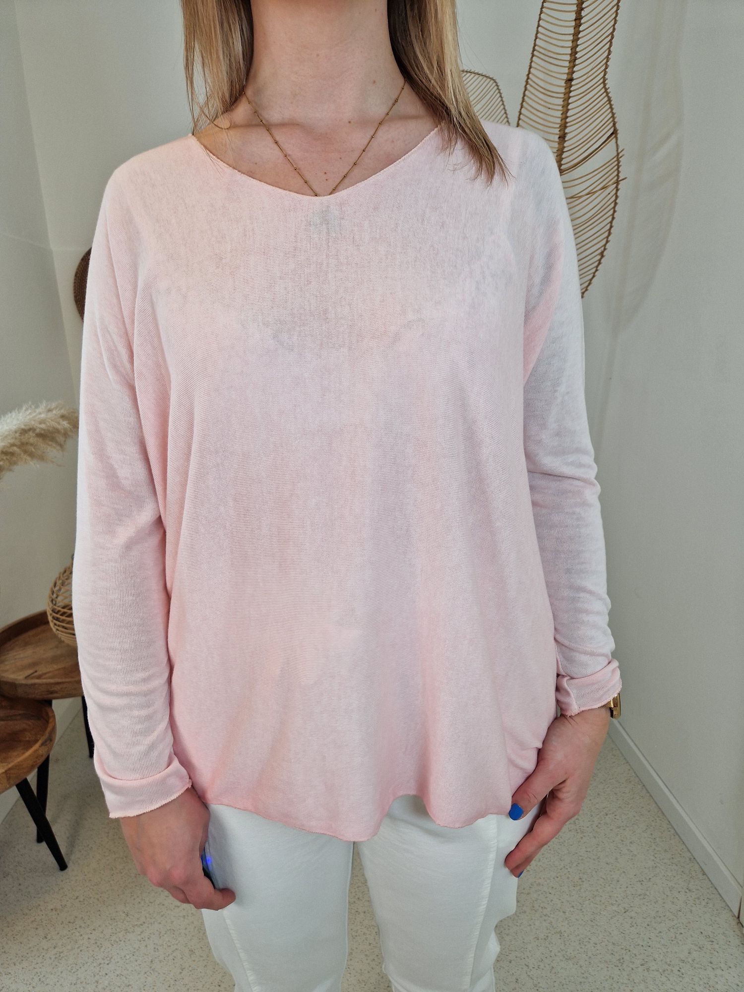 BASIC LONGSLEEVE SHIRT ELISA ROSA 34-42 Made in Italy Langarm Pullover OHNE SILBER DETAILS