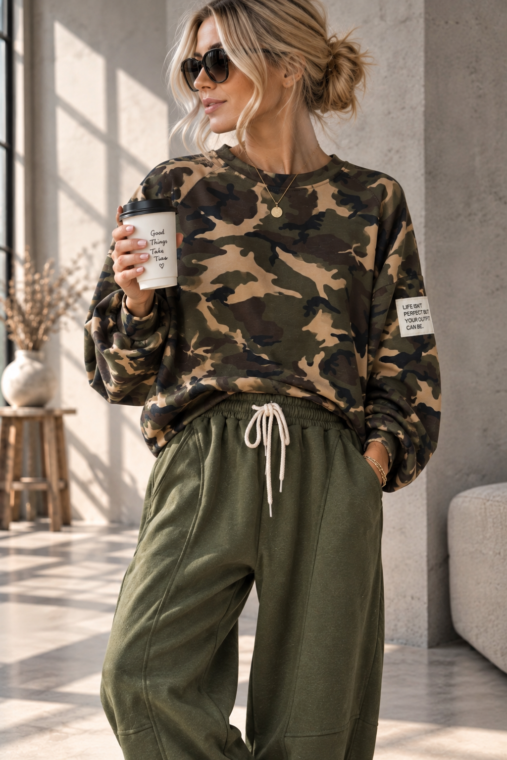 🤎 Camouflage Butterstoff Oversize Sweatshirt mit Statement-Patch | SW0100 | Made in Italy