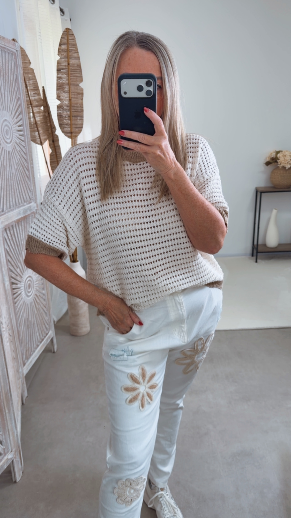 Strick T-Shirt „Ponza" Uni Lochmuster Made in Italy 34-40/42 Pullover