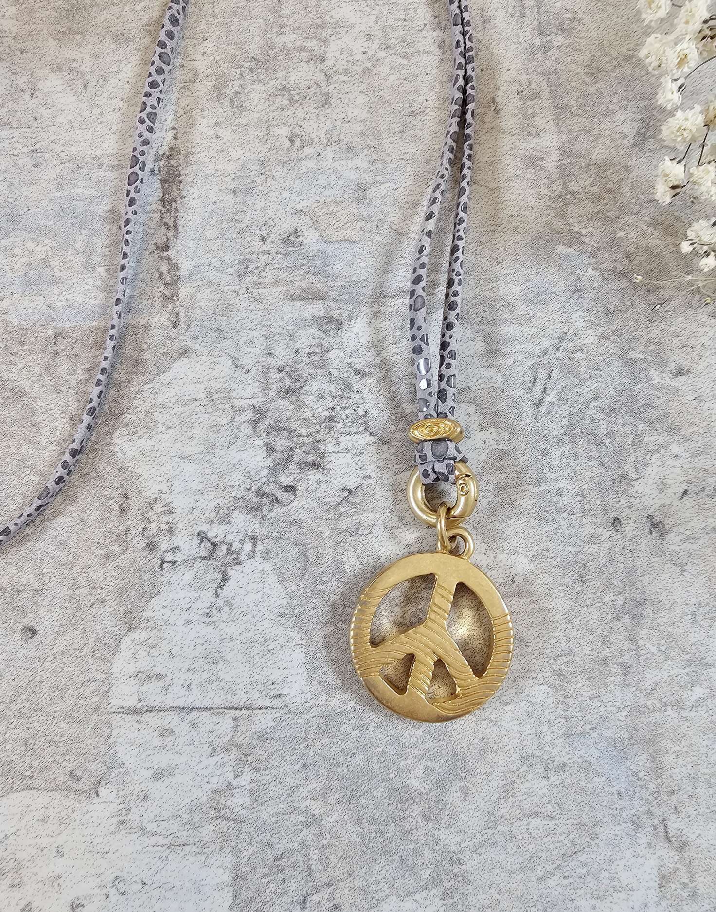 LEDER KETTE SNAKE GREY PEACE GOLD SHINY Halskette Wechselkette Echt Leder
