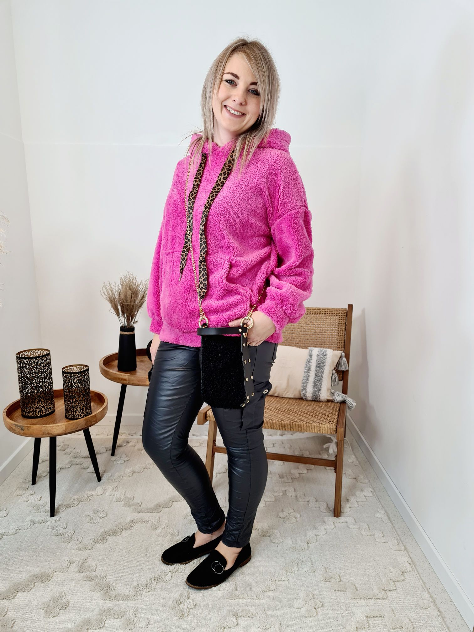 HOODIE ROSIE TEDDY PINK Sweater Kapuze Made in Italy 34-42 Longsleeve Pullover LEO versch. Farben HOODIE ROSIE TEDDY PINK Sweater Kapuze Made in Italy 34-42 Longsleeve Pullover LEO versch. Farben