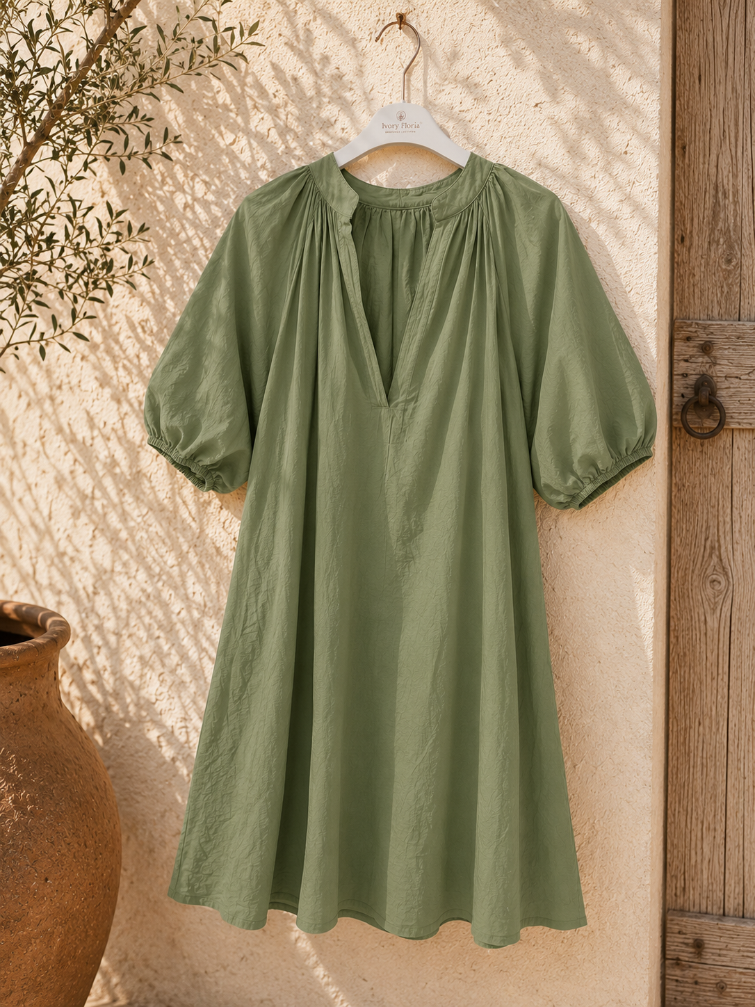 Kleid Kesia Tulpenärmel Uni Baumwolle Made in Italy 34-42/44