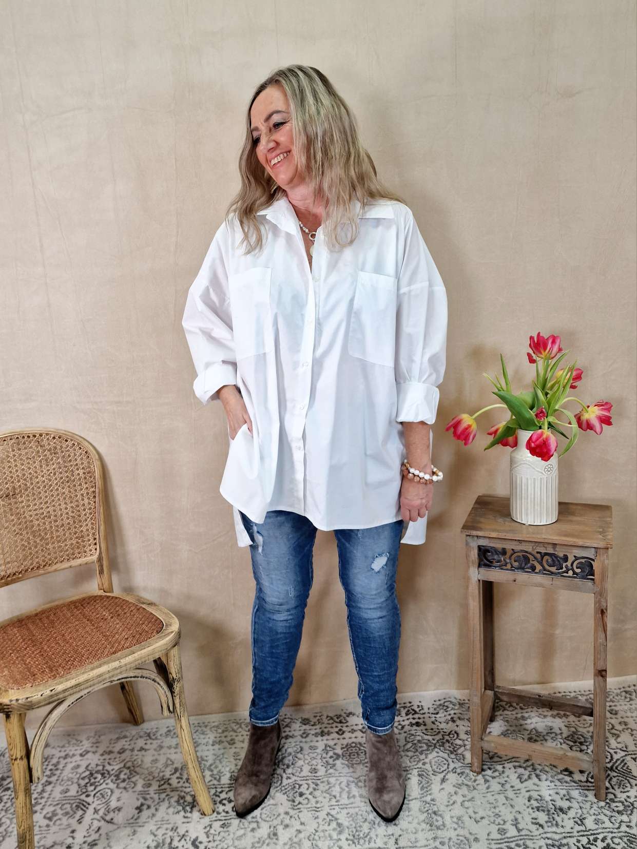 OVERSIZE BLUSE KARINA WEISS 34-42/44 Made in Italy Longbluse Kleid Damen Basic OVERSIZE BLUSE KARINA WEISS 34-42/44 Made in Italy Longbluse Kleid Damen Basic